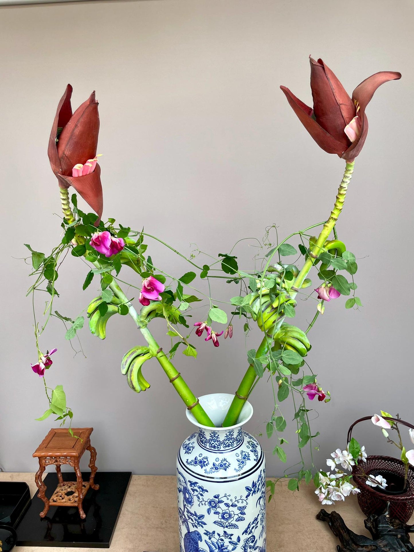 Tropical banana blossom with banana buds spring artificial flower extra large, single stem