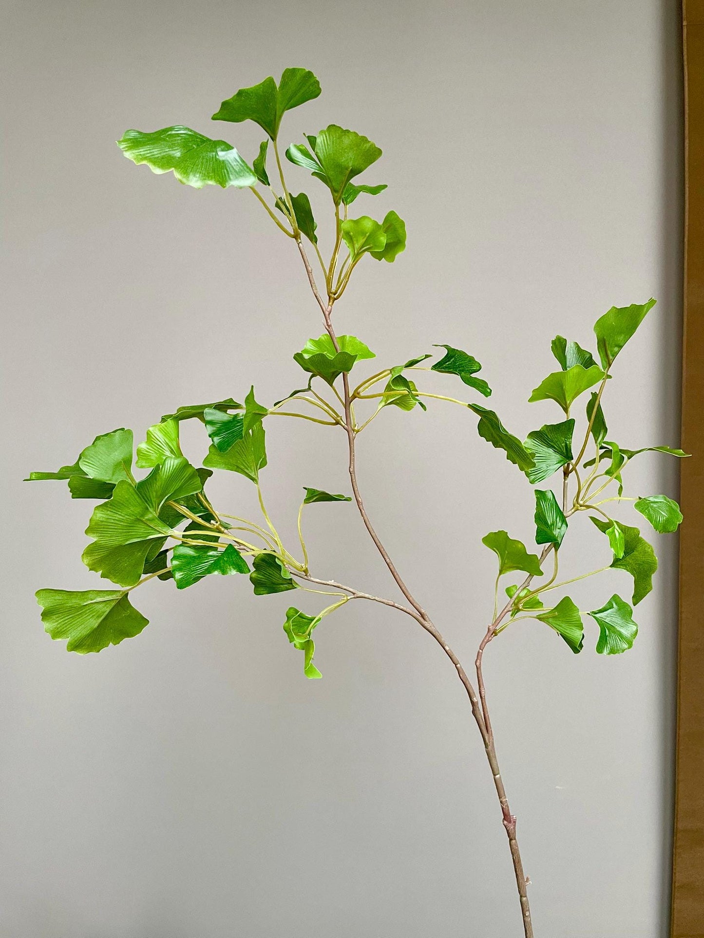 Premium Faux Ginkgo Stem, Green Fan Leaf Spray, Symbolic Longevity Botanical, Chinoiserie Vase Filler, Large Silk Greenery Branch