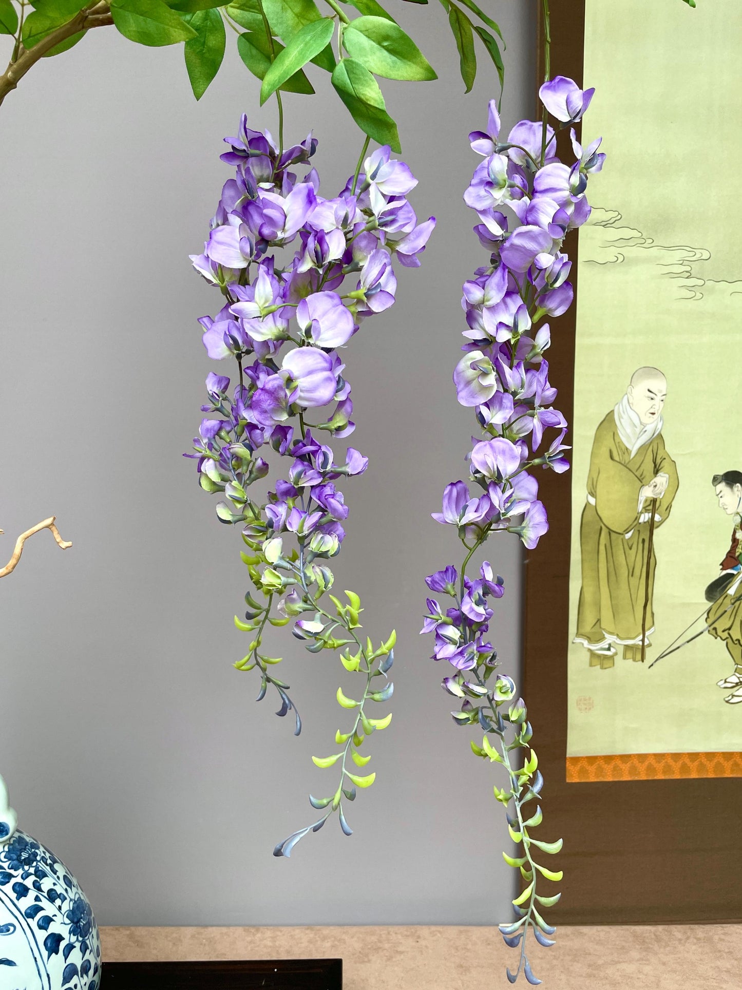 Large Realistic Artificial Wisteria Branch - Faux Purple Blossom Stem with Buds - Elegant Draping Floral for Tall Vases - Luxury Home Decor