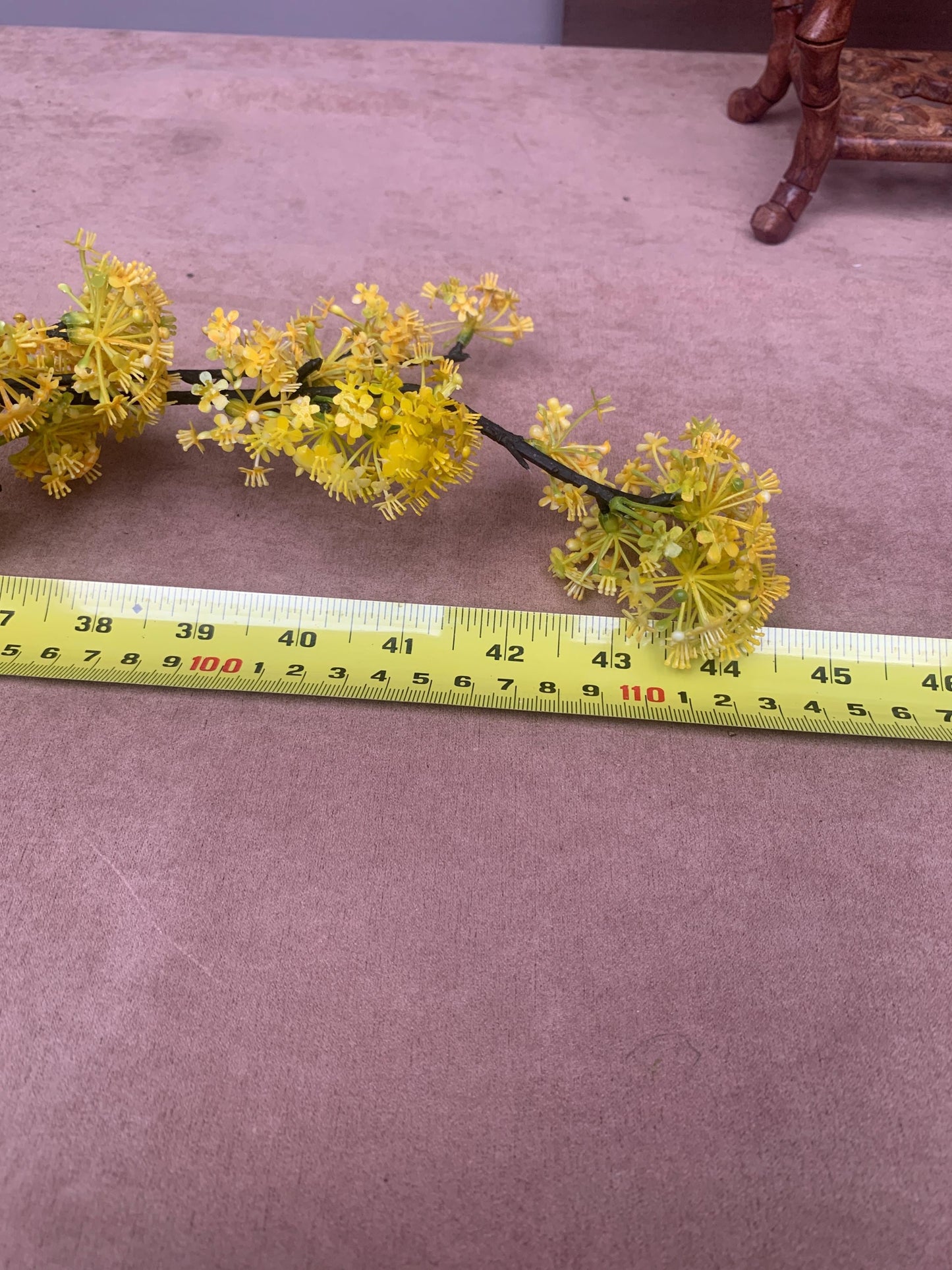 Realistic Faux Cornus Officinalis Yellow Flower Branch - Japanese Cornel Dogwood Artificial Stem Zen Minimalist Home Decor Tea Room Ornament