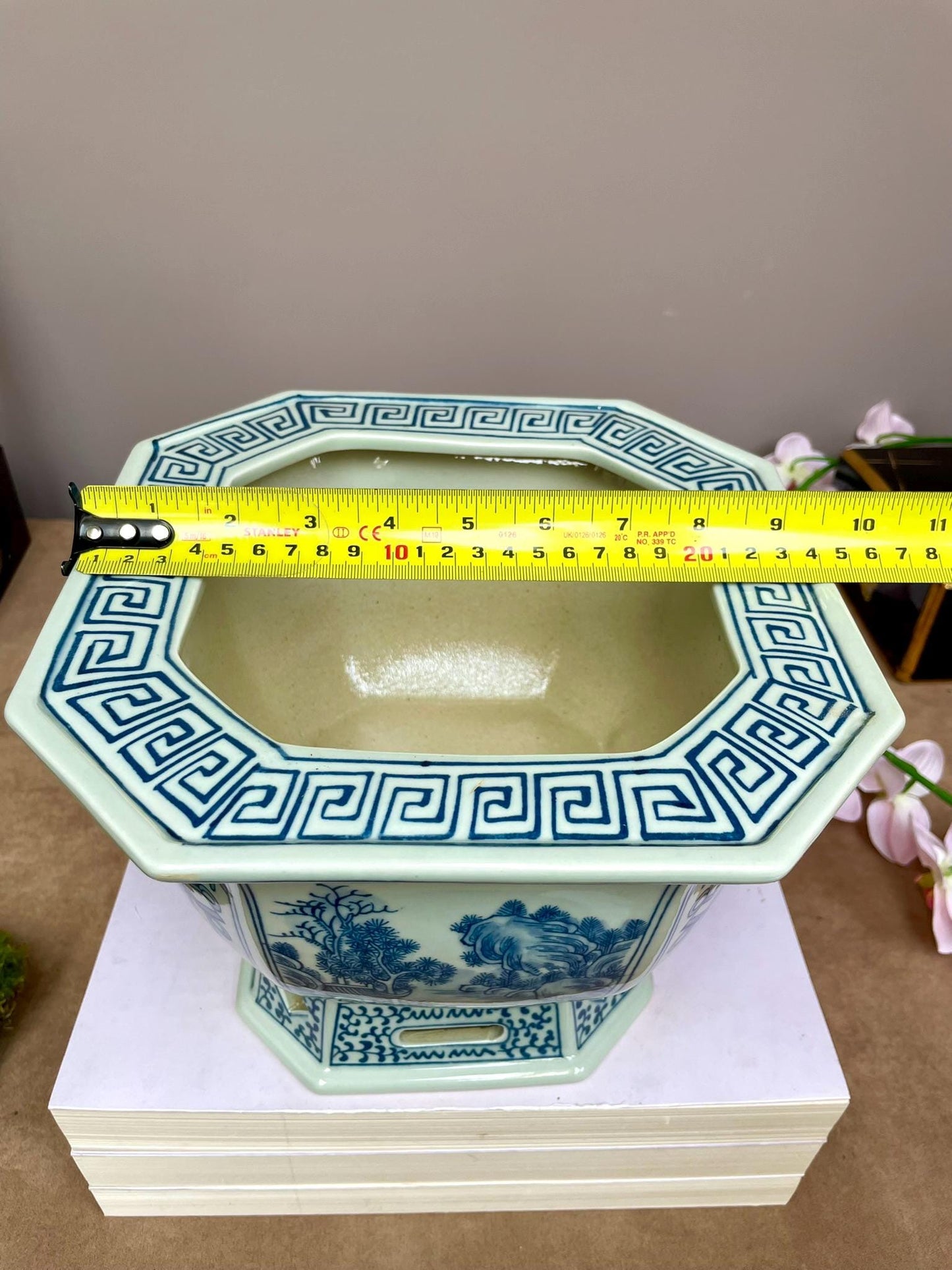 Blue and White Chinese Porcelain orchid Octagonal Planter Chinese Landscape Design | Elegant Home Decor
