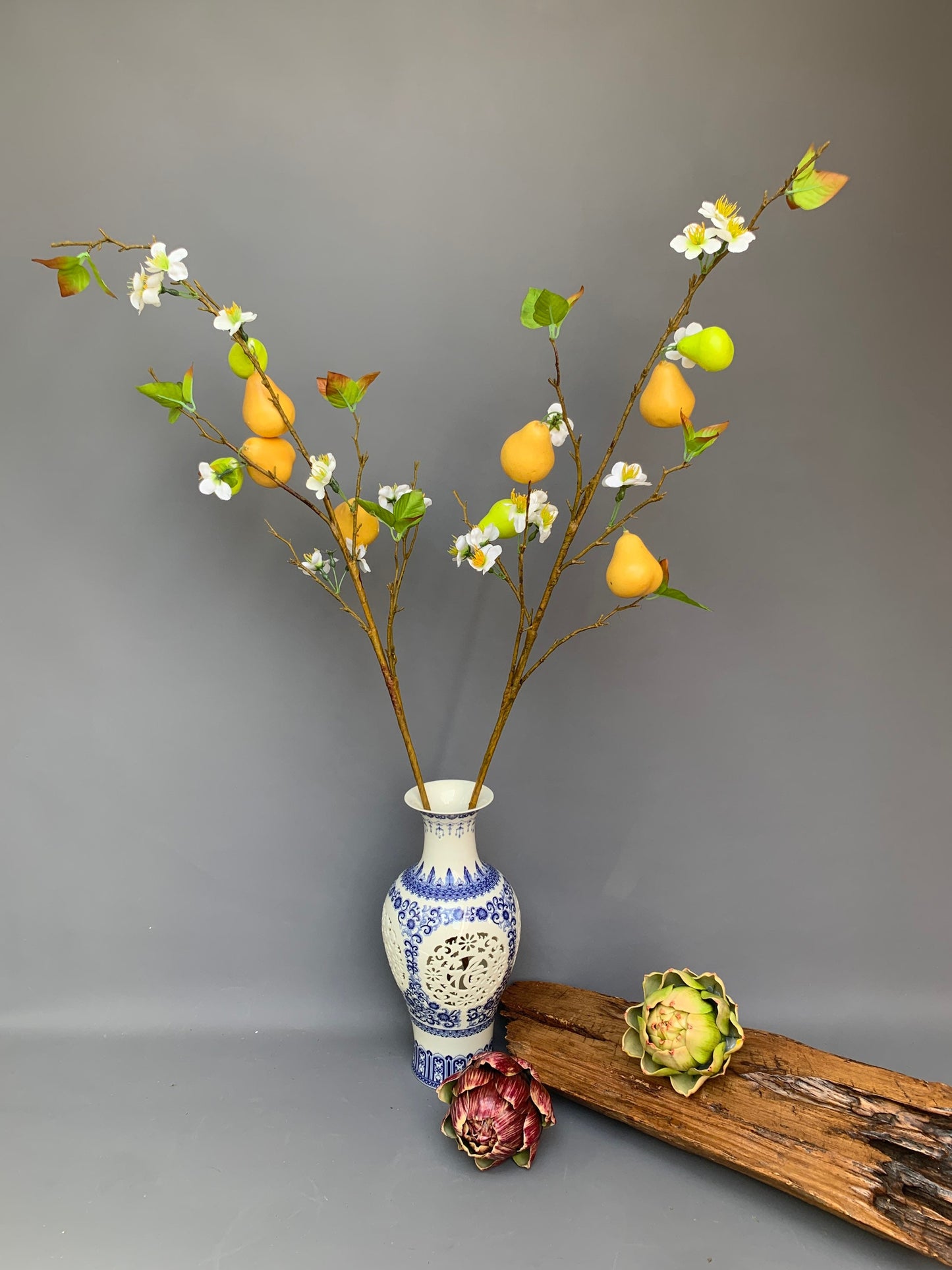 Premium Artificial Pear Blossom with fruit and flower green artificial flower faux flower 36 inch
