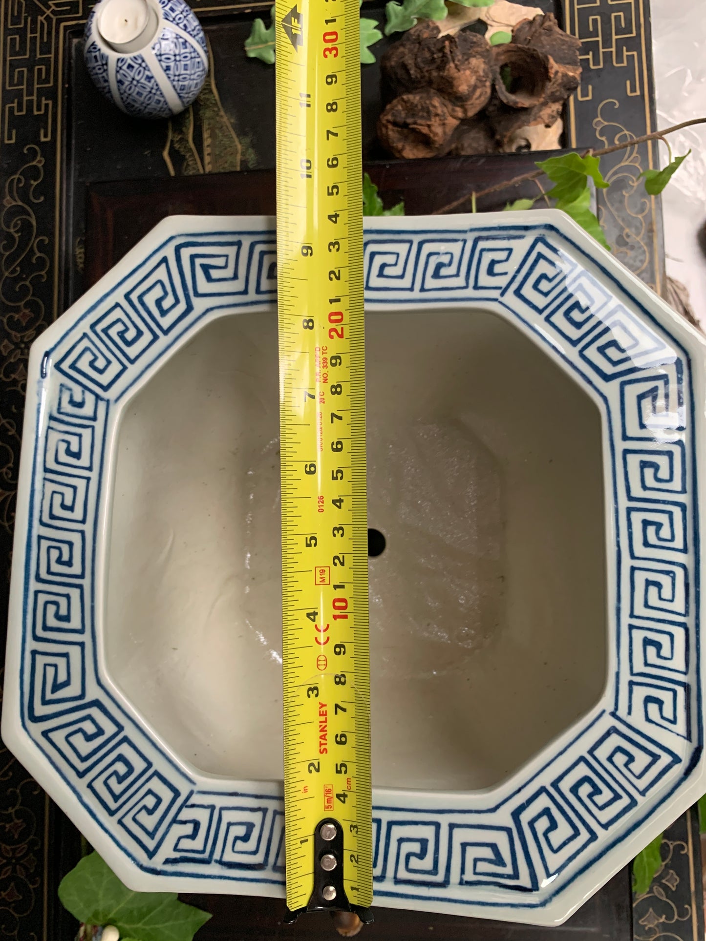 Traditional hexagon Orchid plant pot Chinese blue white porcelain planter