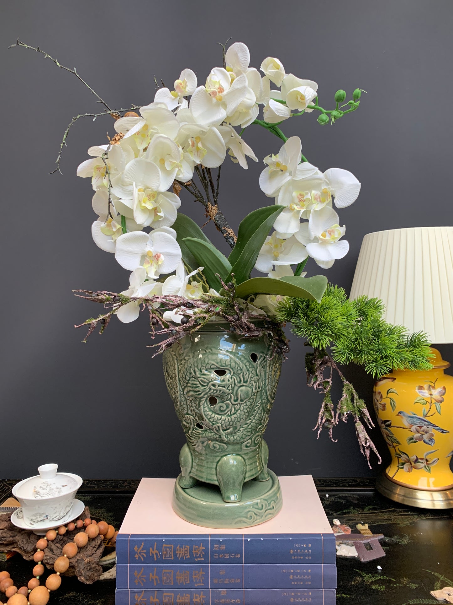 Traditional Korean Orchid planter pot 2 Pcs blue Crackle Glaze porcelain planter