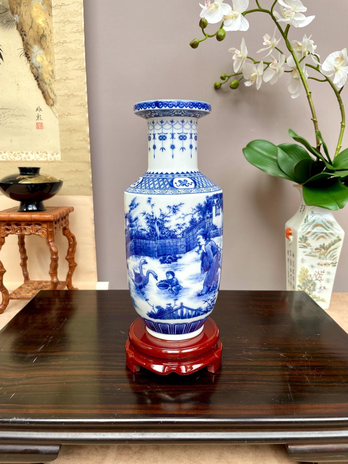 Blue & White Porcelain Jars – Hand crafted Landscape and Pagoda Motifs, Classic Chinese Vase Form