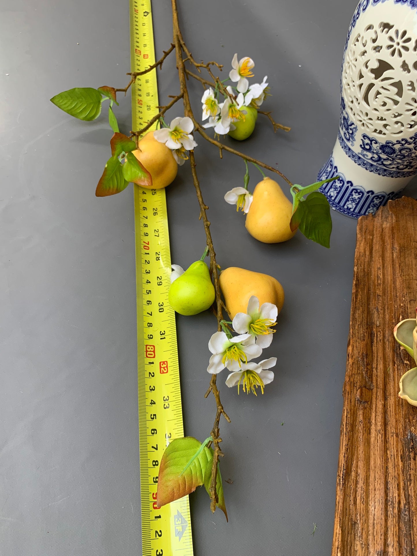Premium Artificial Pear Blossom with fruit and flower green artificial flower faux flower 36 inch