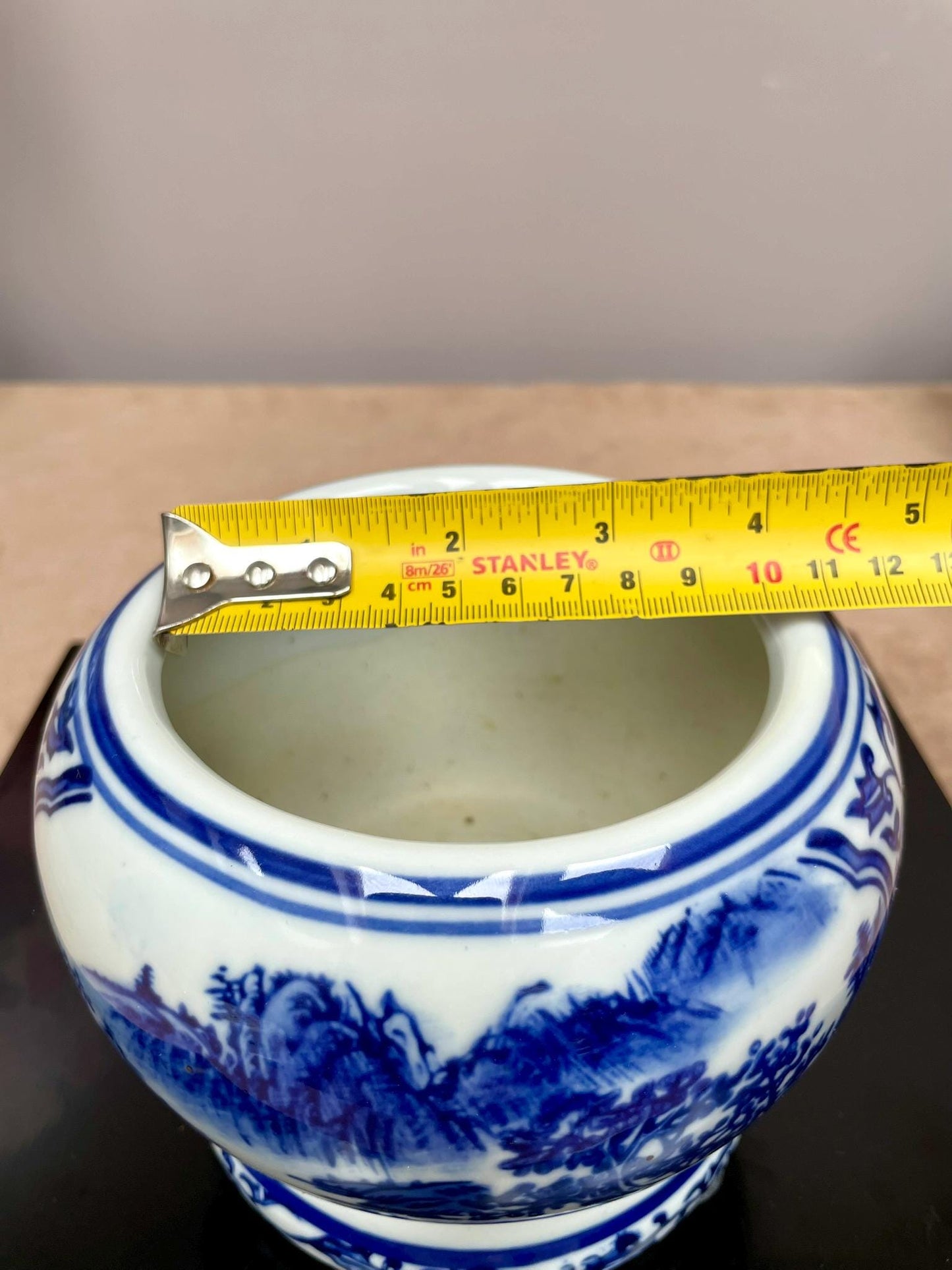 Blue and White Ceramic Vase with Stand | Traditional Chinese Landscape Design | Elegant Home Decor