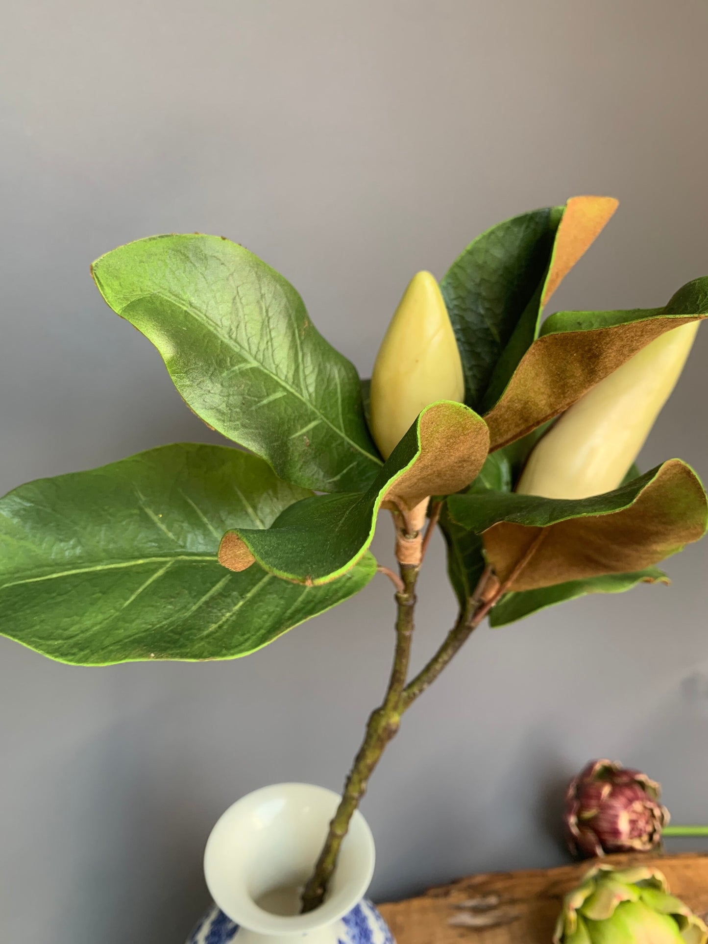 Premium Artificial Magnolia buds in leaf green artificial flower faux flower 24 inch