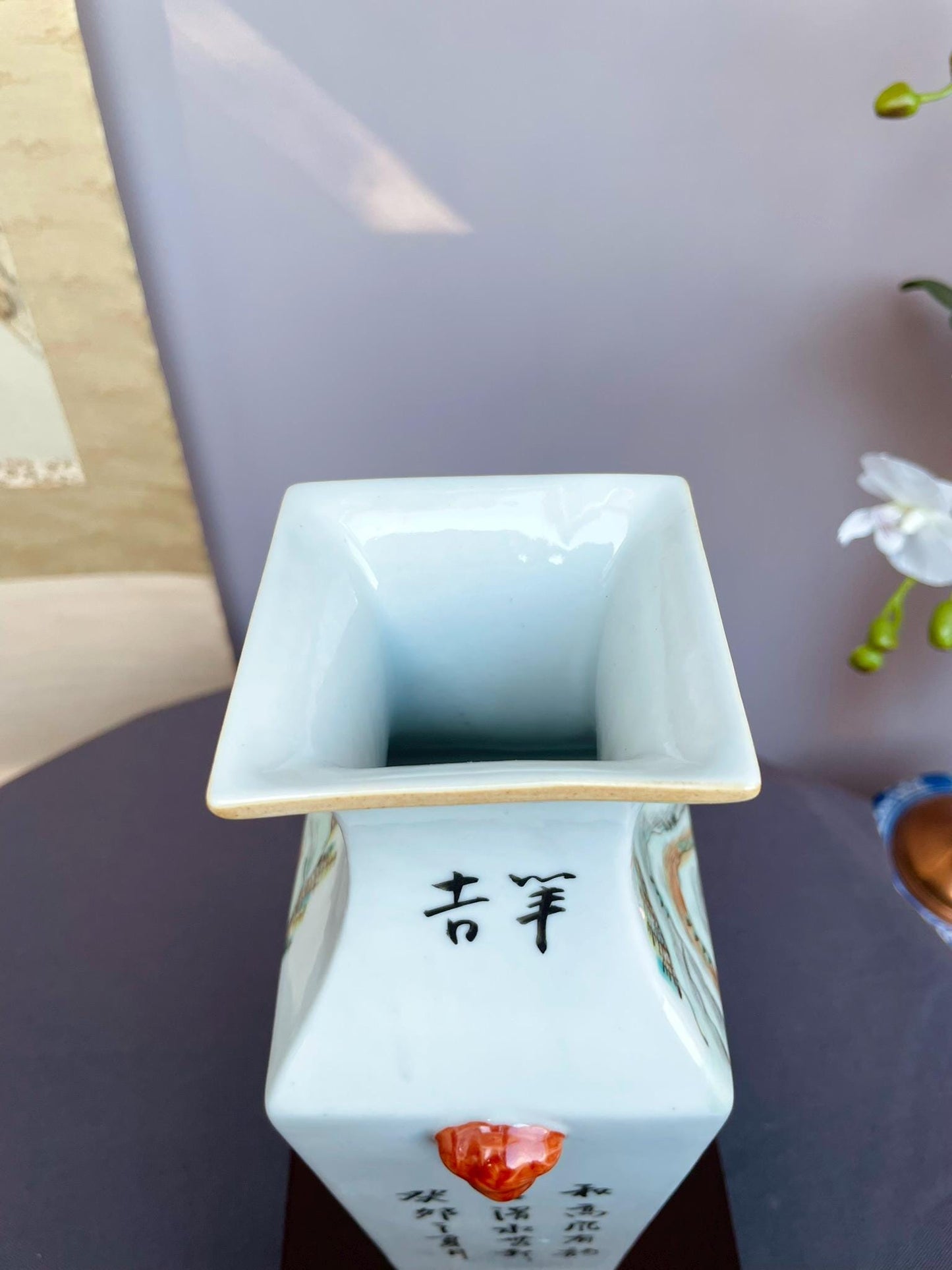 Hand-Painted Qianjiang Style Vase | Scholar collector.  Poem & Landscape Calligraphy | Multi-Fired Chinese Ceramic Art