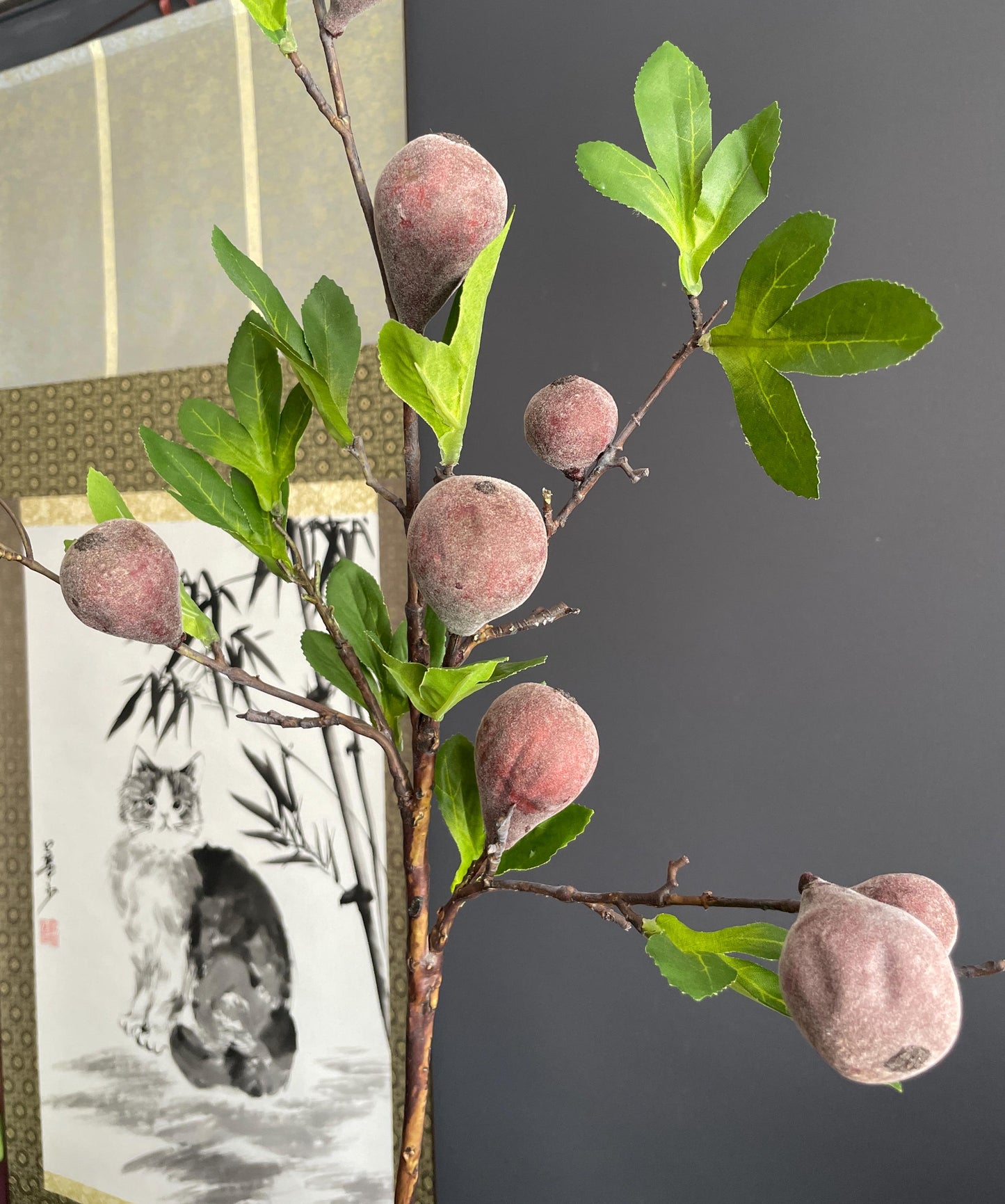 Architectural Faux Greenery Branch | Artisanal Artificial Fig Stem | Unique Botanical Accent for Eclectic Interiors