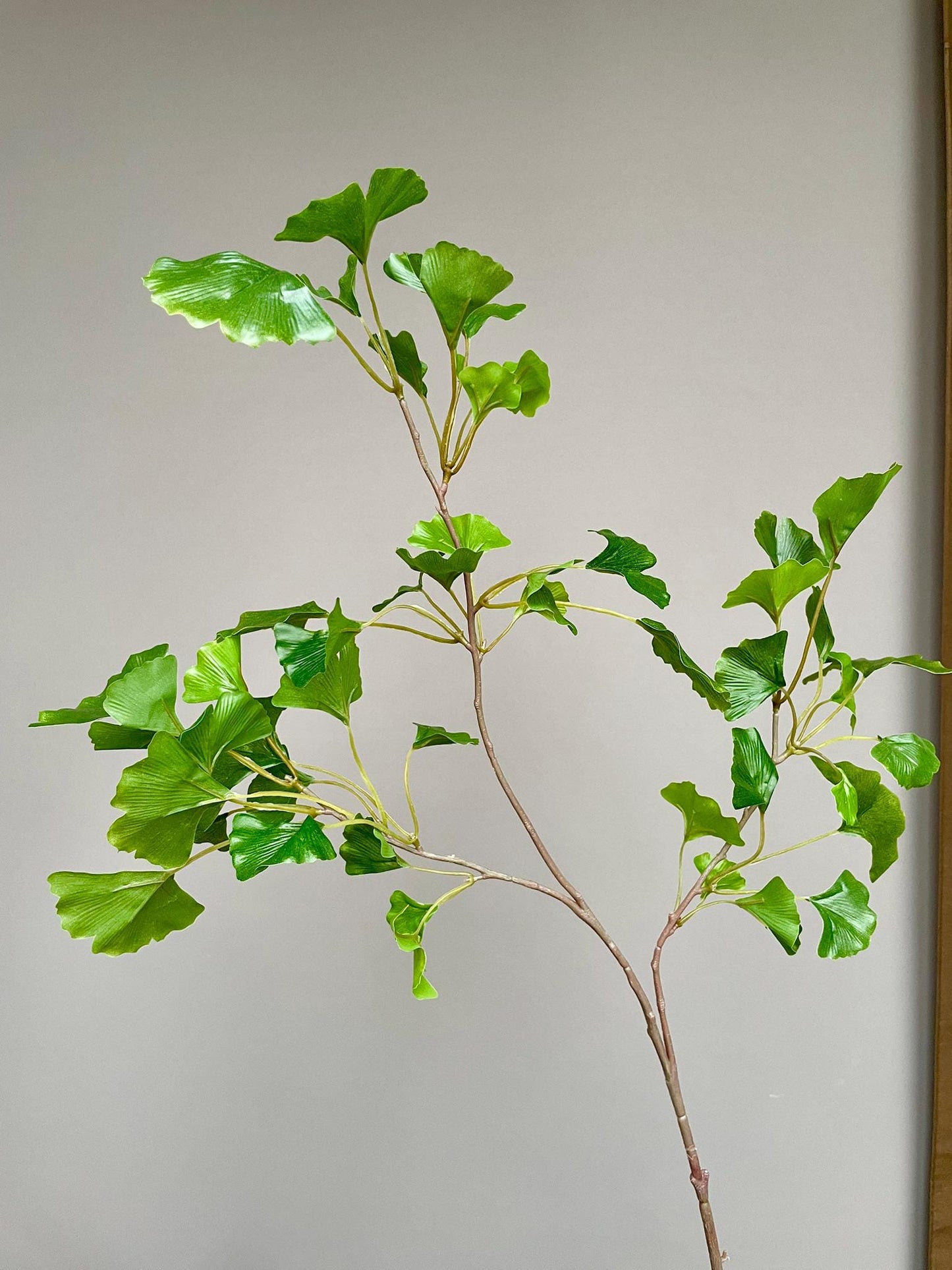 Premium Faux Ginkgo Stem, Green Fan Leaf Spray, Symbolic Longevity Botanical, Chinoiserie Vase Filler, Large Silk Greenery Branch