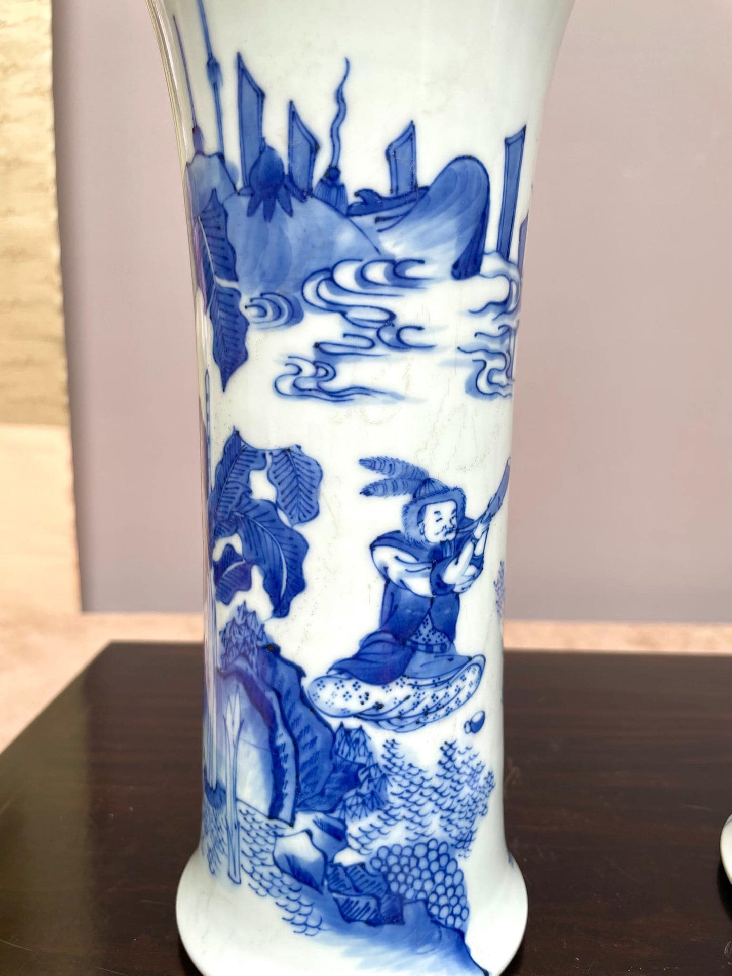 Pair of Fine Hand-Painted Blue and White Porcelain Vases with Traditional Elegant Brown-Glazed Edge Timeless Oriental Craftsmanship artifact