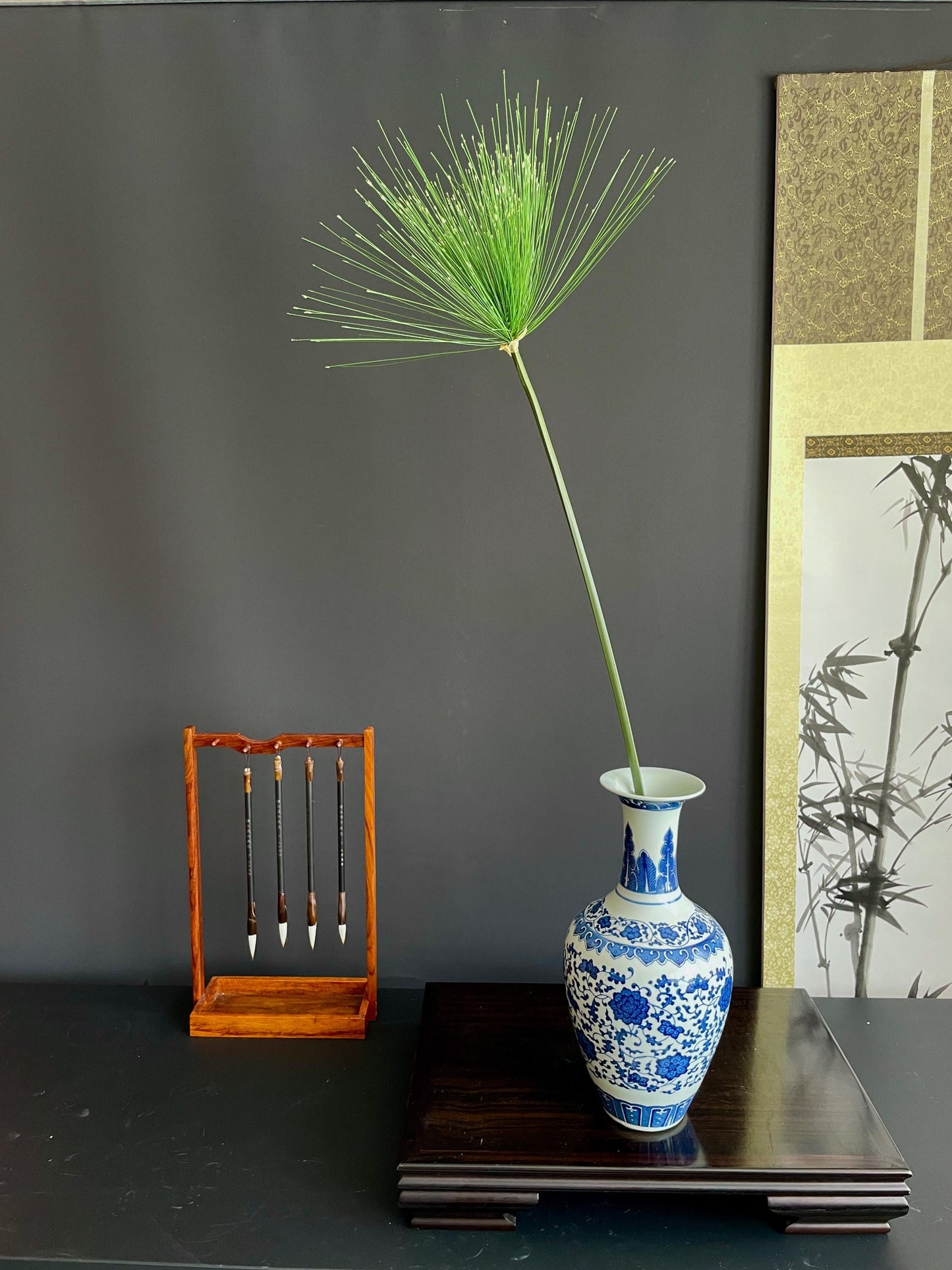 Faux Papyrus Stem Single Artificial Egyptian Sedge Branch Silk Botanical Fake Umbrella Plant Traditional Architectural Tall Vase Filler
