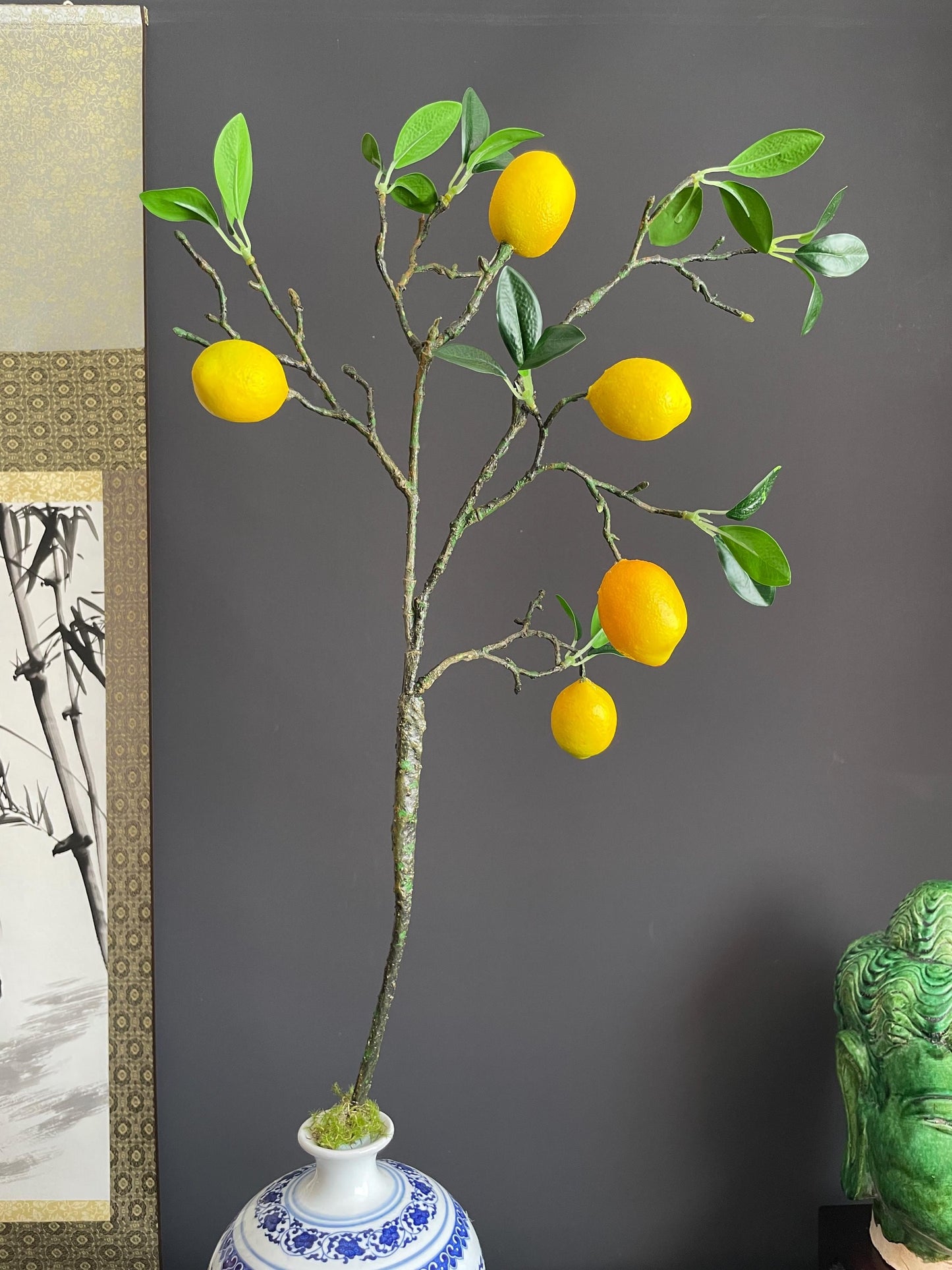 Life-Like Artificial Lemon Stem | High-End Faux Botanical Branch | Elegant Minimalist Fruit Arrangement