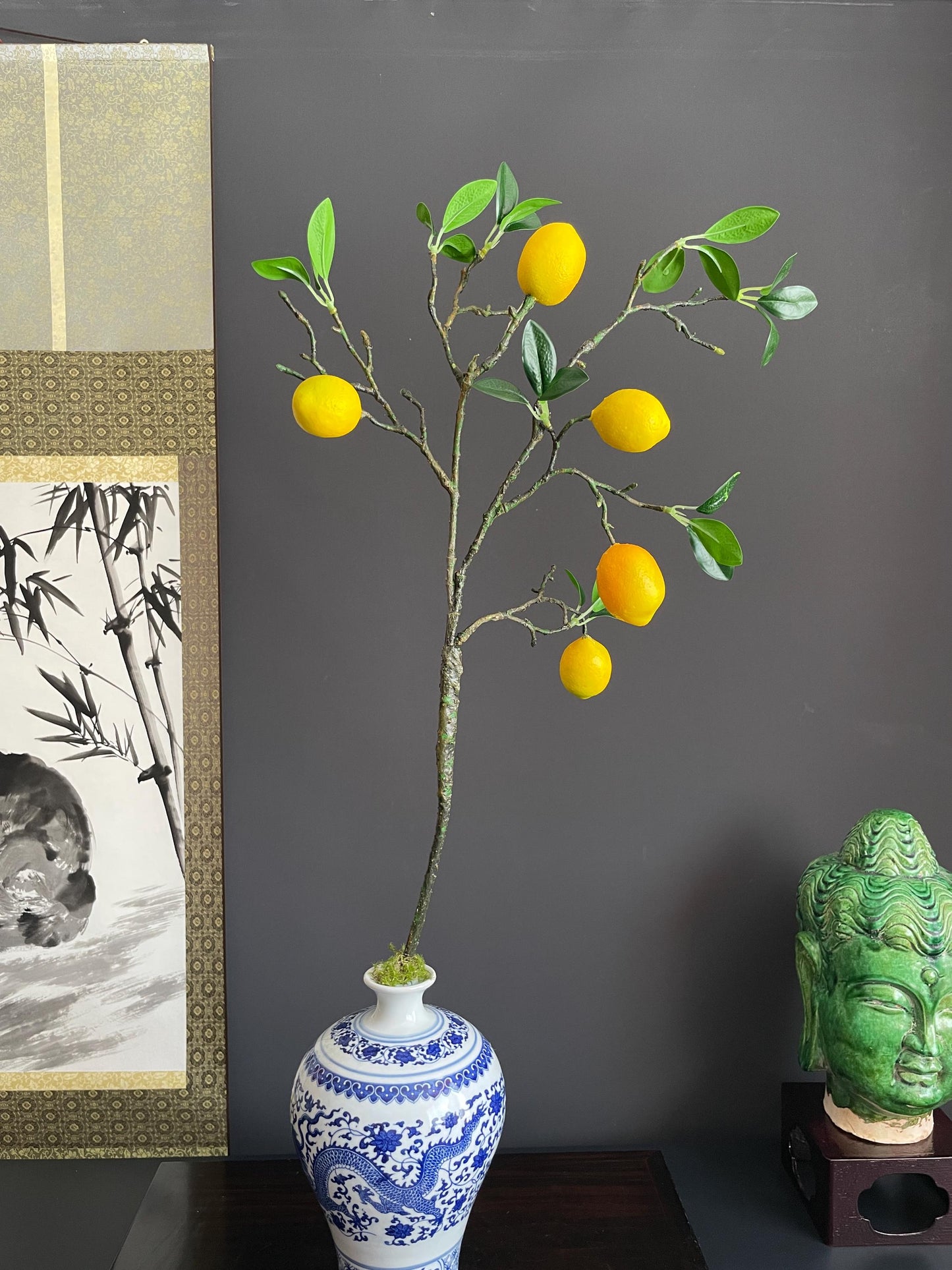Life-Like Artificial Lemon Stem | High-End Faux Botanical Branch | Elegant Minimalist Fruit Arrangement