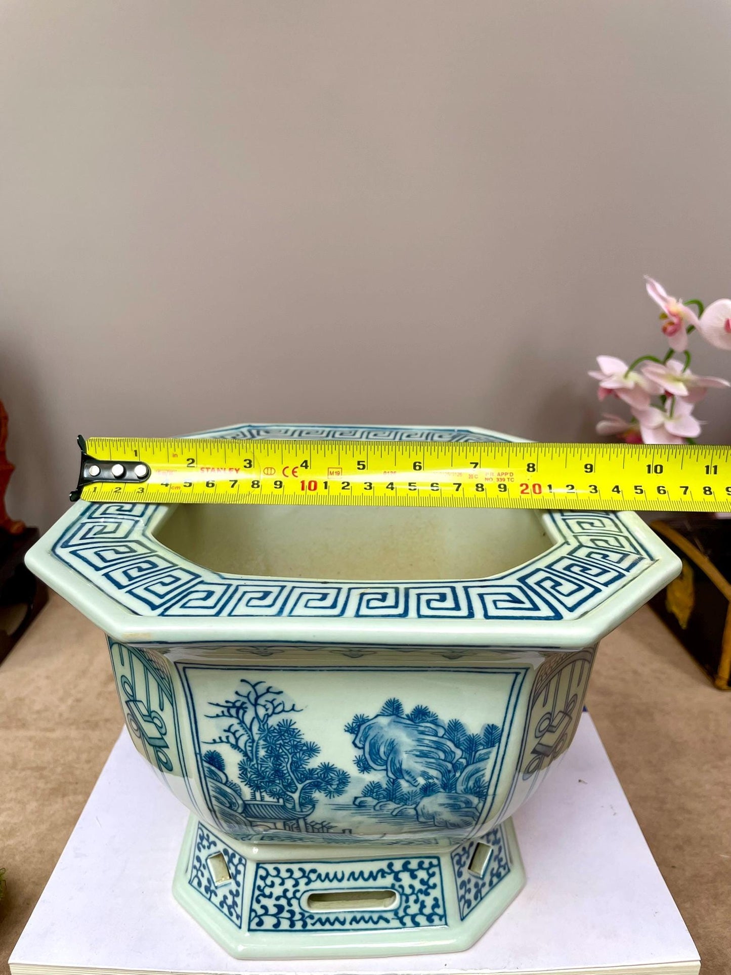 Blue and White Chinese Porcelain orchid Octagonal Planter Chinese Landscape Design | Elegant Home Decor