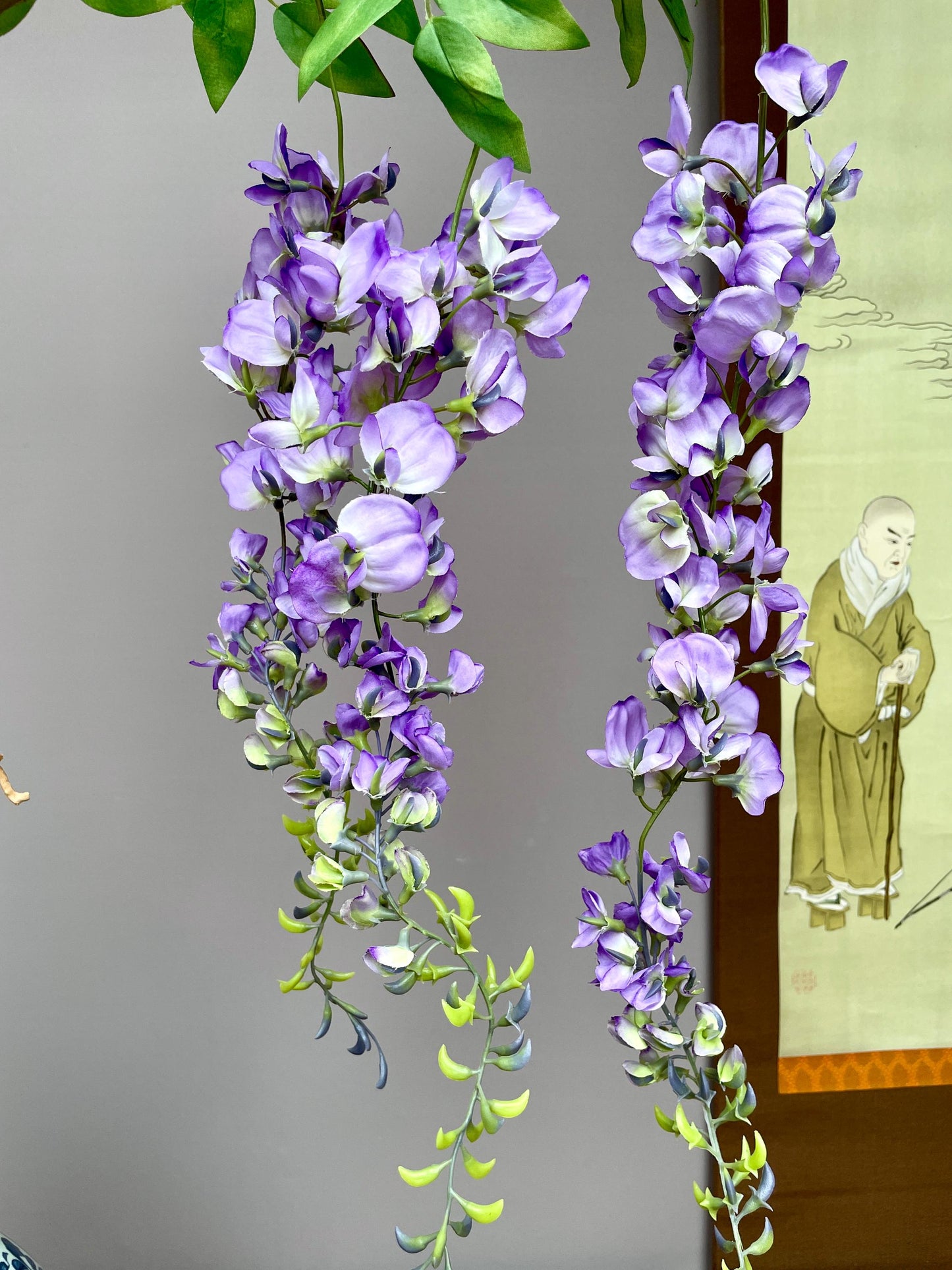 Large Realistic Artificial Wisteria Branch - Faux Purple Blossom Stem with Buds - Elegant Draping Floral for Tall Vases - Luxury Home Decor