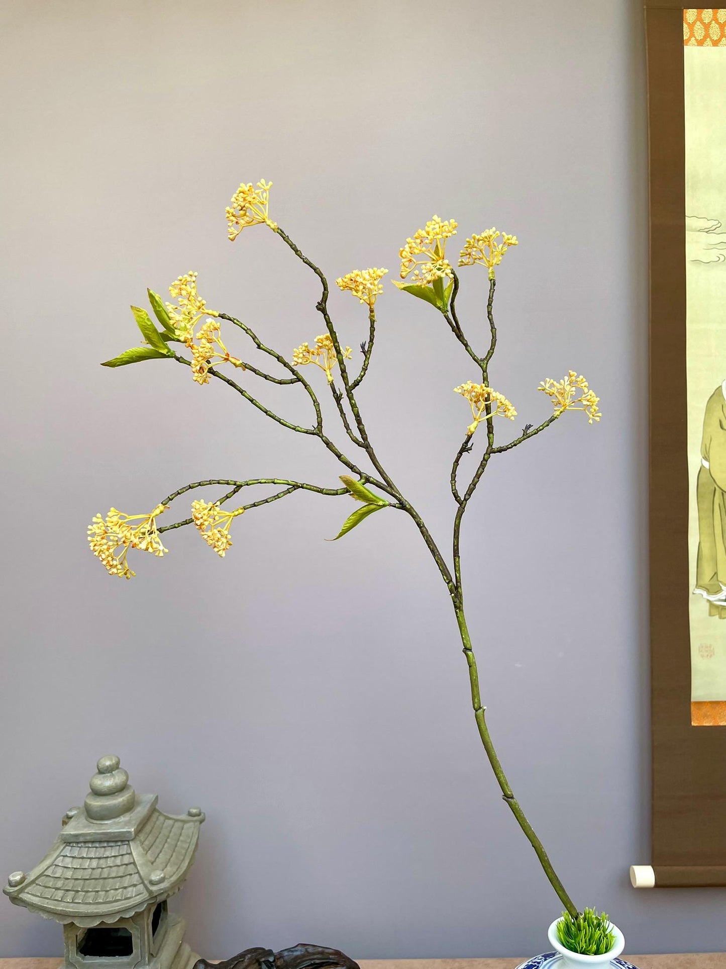 Premium Faux Osmanthus Fragrans Stem, Yellow Sweet Olive Flower, Lifelike Chinoiserie Floral Arrangement, Eternal Spring Greenery