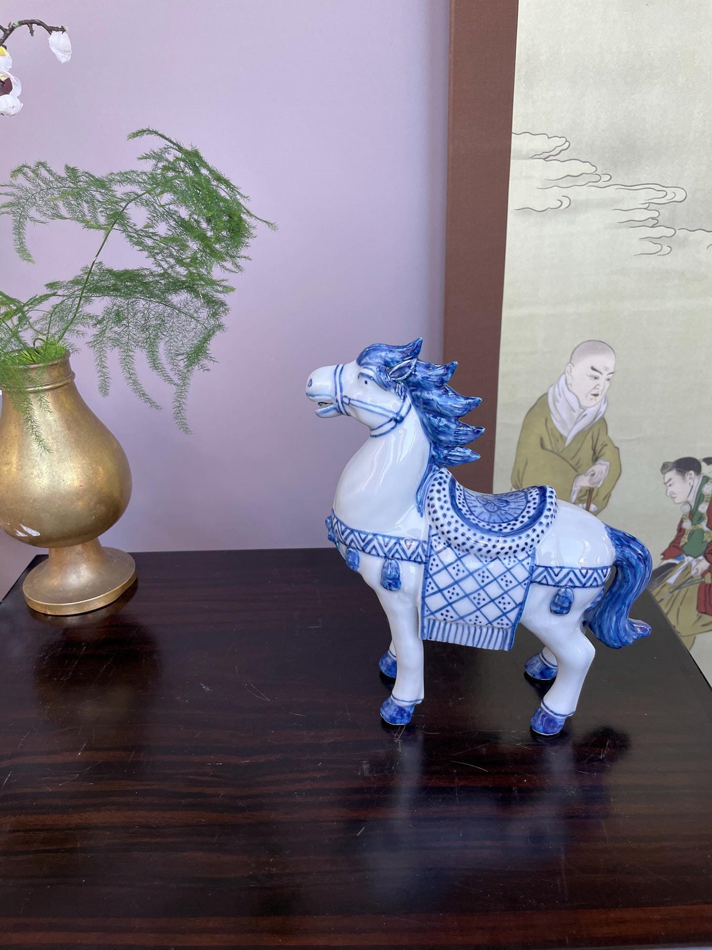 Hand-Crafted Blue and White Porcelain Horse Statue - 2026 Year of the Horse Decor Symbol of Success Vitality Artisanal Chinese Zodiac Figur