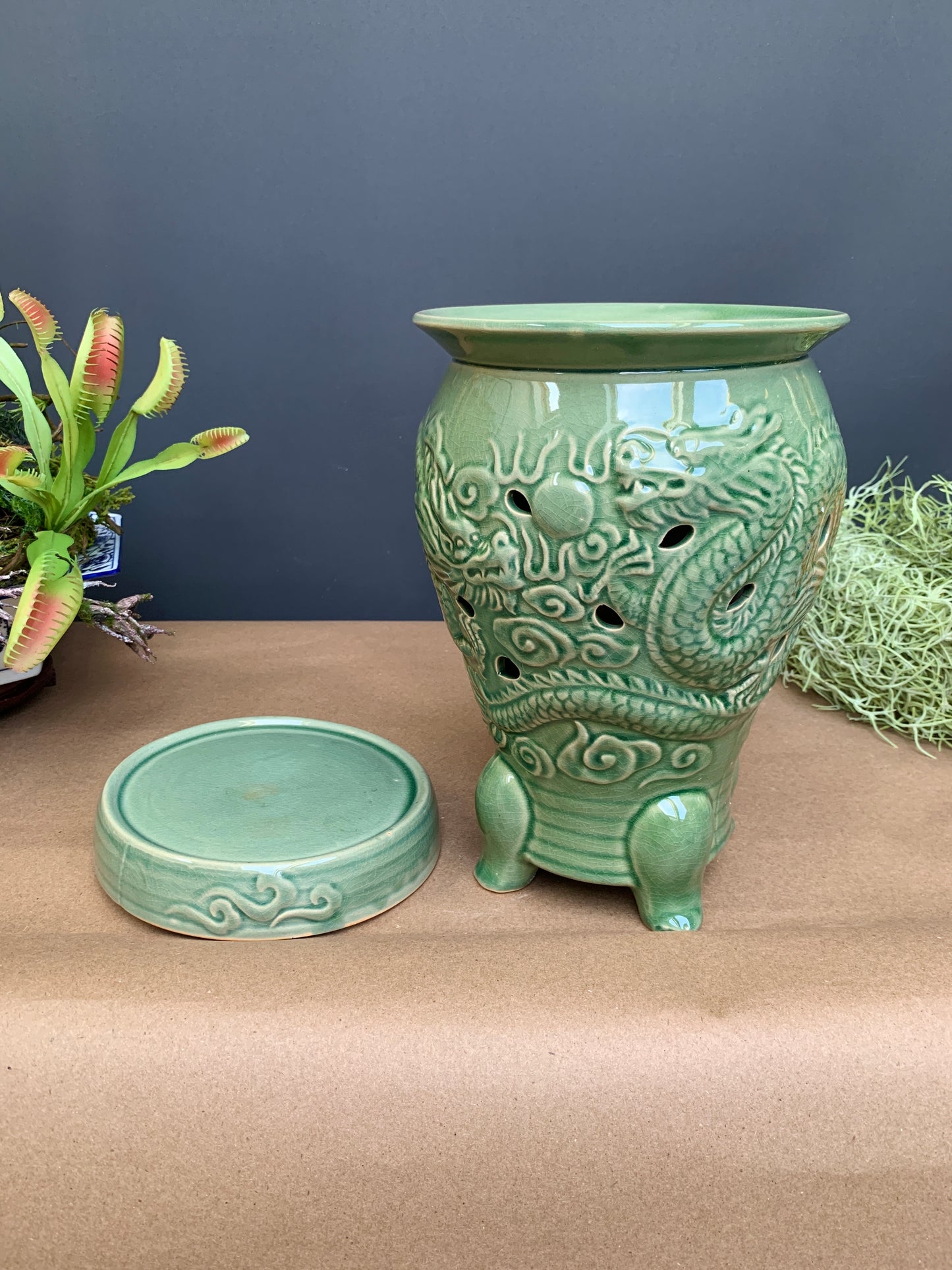 Traditional Korean Orchid planter pot 2 Pcs blue Crackle Glaze porcelain planter