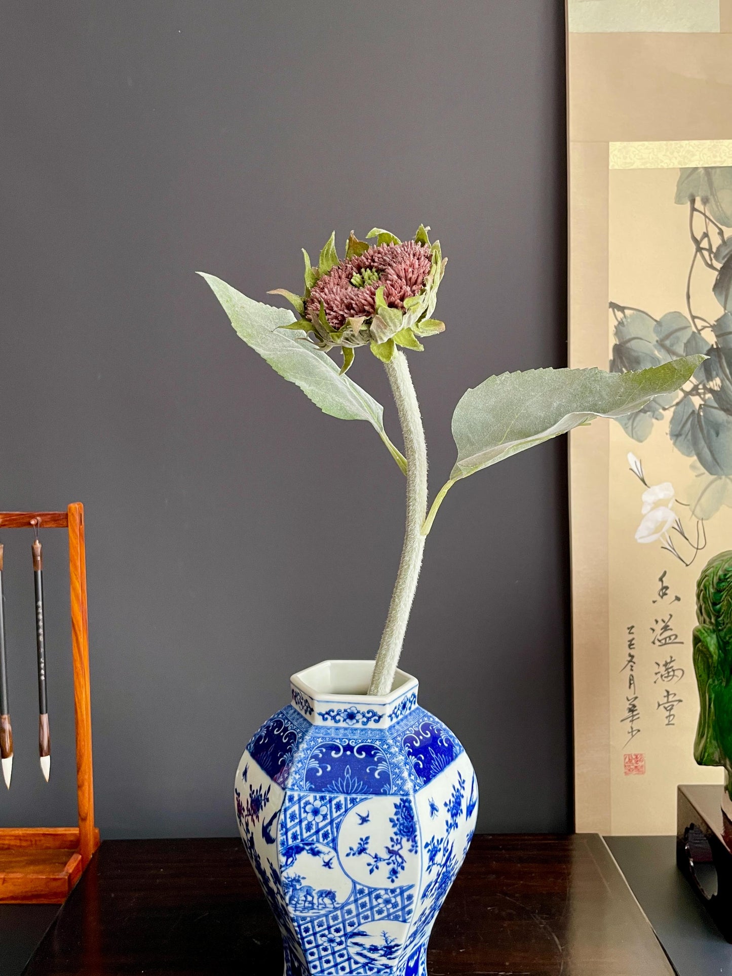 Luxury Velvet-Touch Sunflower | High-End Artificial Muted Flower | Realistic Faux Botanical Stem for Minimalist Modern Decor