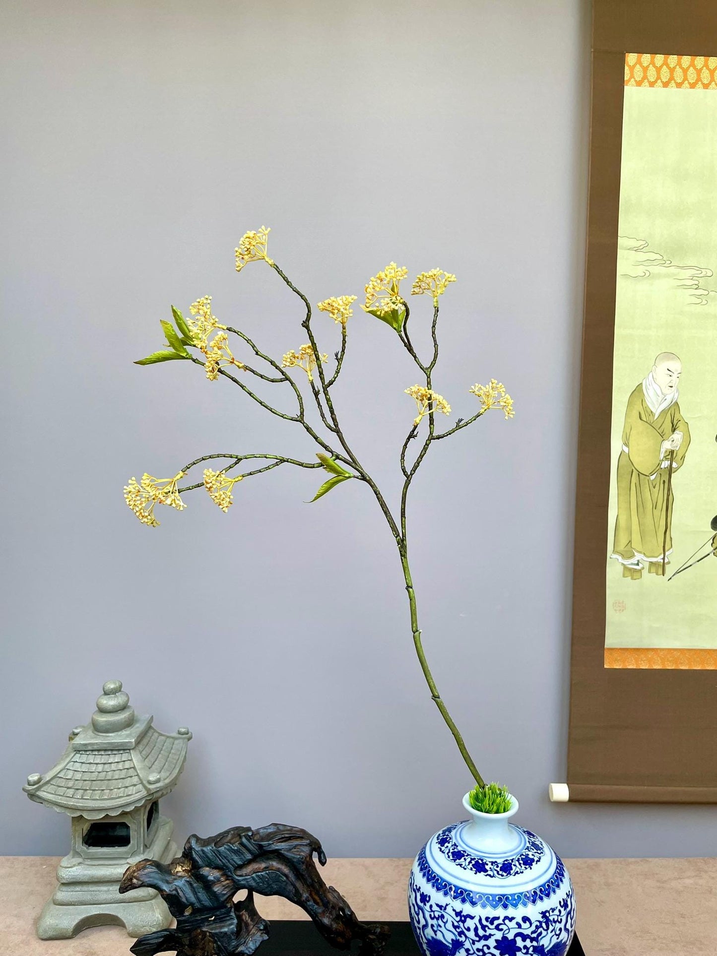 Premium Faux Osmanthus Fragrans Stem, Yellow Sweet Olive Flower, Lifelike Chinoiserie Floral Arrangement, Eternal Spring Greenery