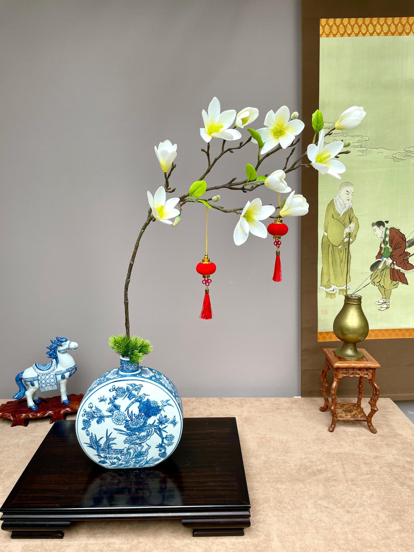 Realistic White Magnolia Branch - Faux Magnolia Denudata Silk Flower Lunar New Year Decor Yulan Jade Orchid Zen Chinese New Year Floral Stem