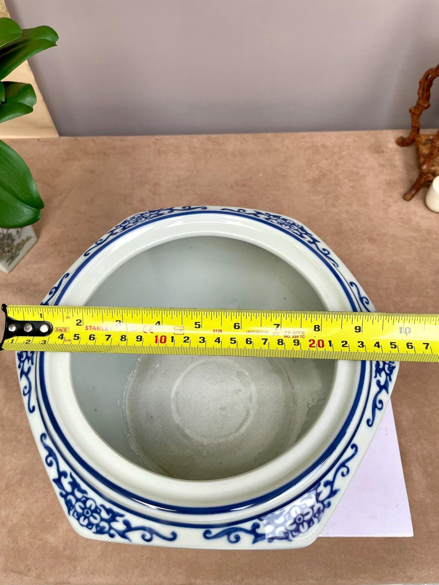 Blue and White Chinese Porcelain Planter with Stand | Hand-Painted Landscape Scene | Oriental Home Decor | Ming Style Ceramic Pot