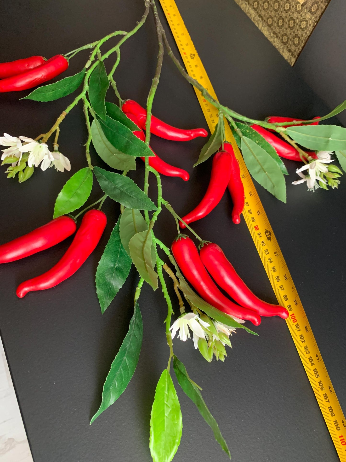 Realistic Faux Chili Pepper Branch | Artificial Fruit Stem | Decorative Greenery for Kitchen or Modern Home Decor