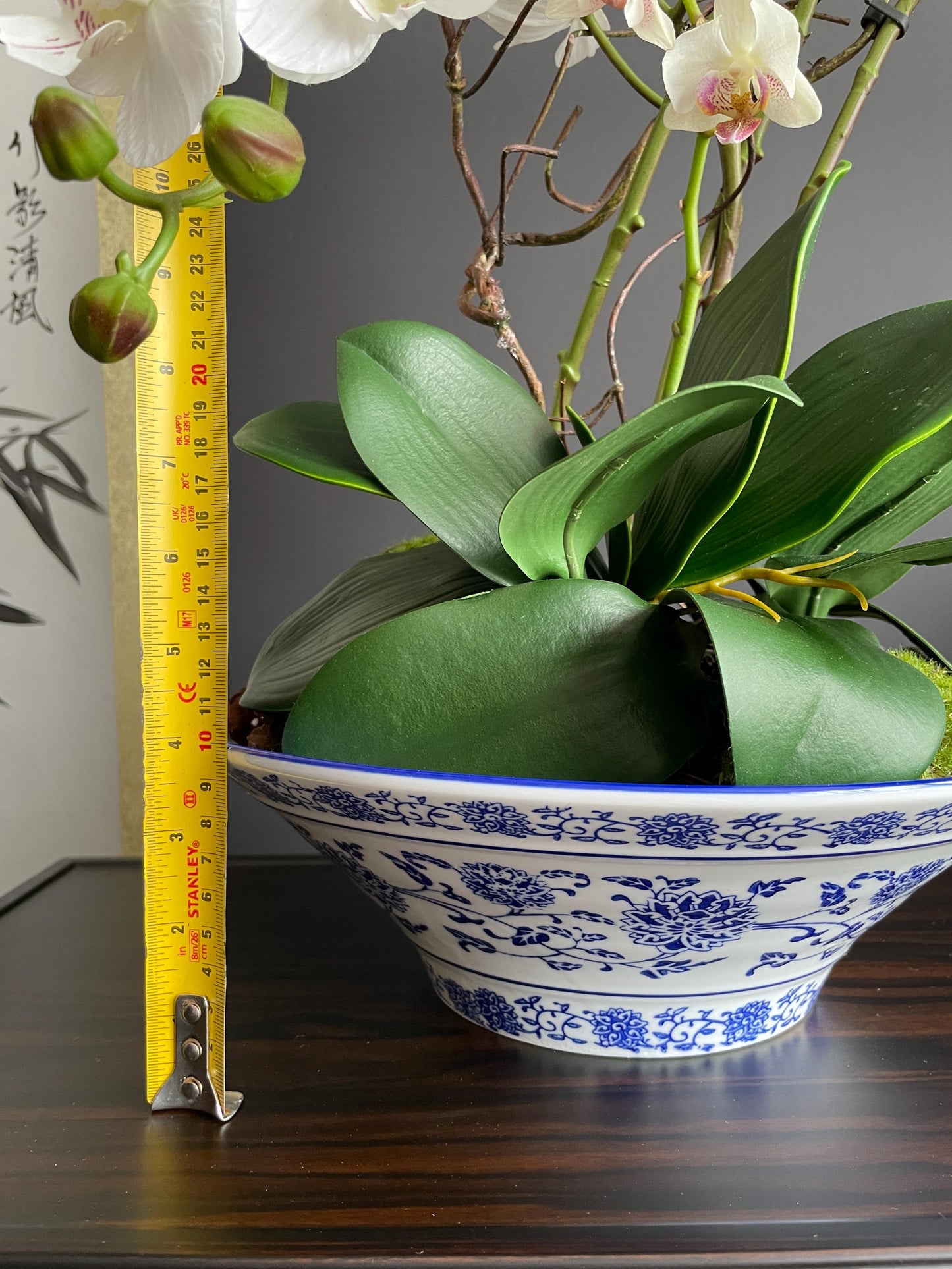 Hand Crafted Blue and White Porcelain Planter Bowl | Wide Chinese Lotus Vine Ceramic Pot | Chinoiserie Decorative Orchid Planter Basin
