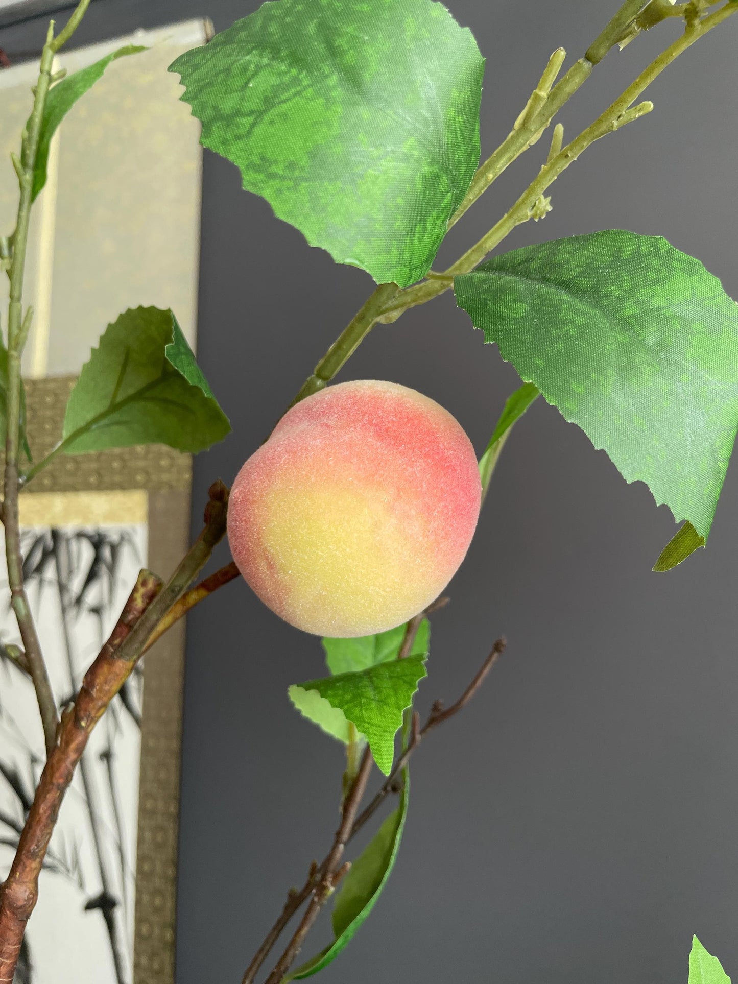 Realistic 92cm Faux Peach Branch | Artificial Fruit Stem | Large Decorative Greenery for Modern Home Decor