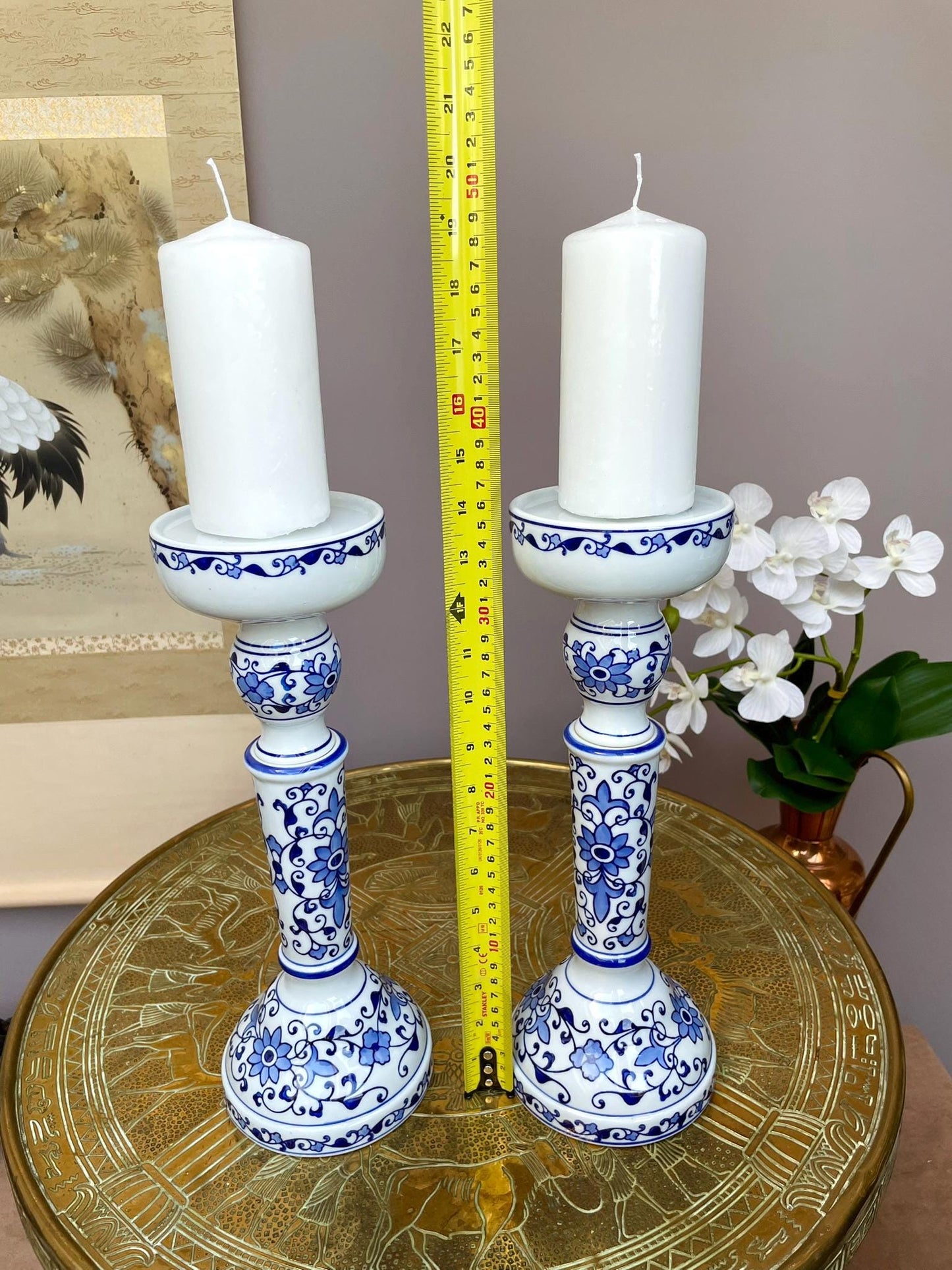 Fine Hand-Painted Blue & White Porcelain Candle Holder Pair • Artisan-Made Chinoiserie Centerpiece • Luxury Table Décor in Collector-Quality