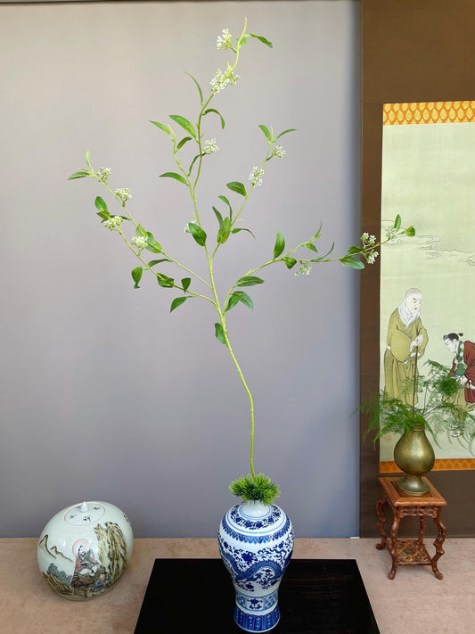Realistic Delicate White Artificial Blossom Branch - Faux Jasmine Style Flowering Stem - Hand-Crafted Spring Decor Elegant Minimalist Floral