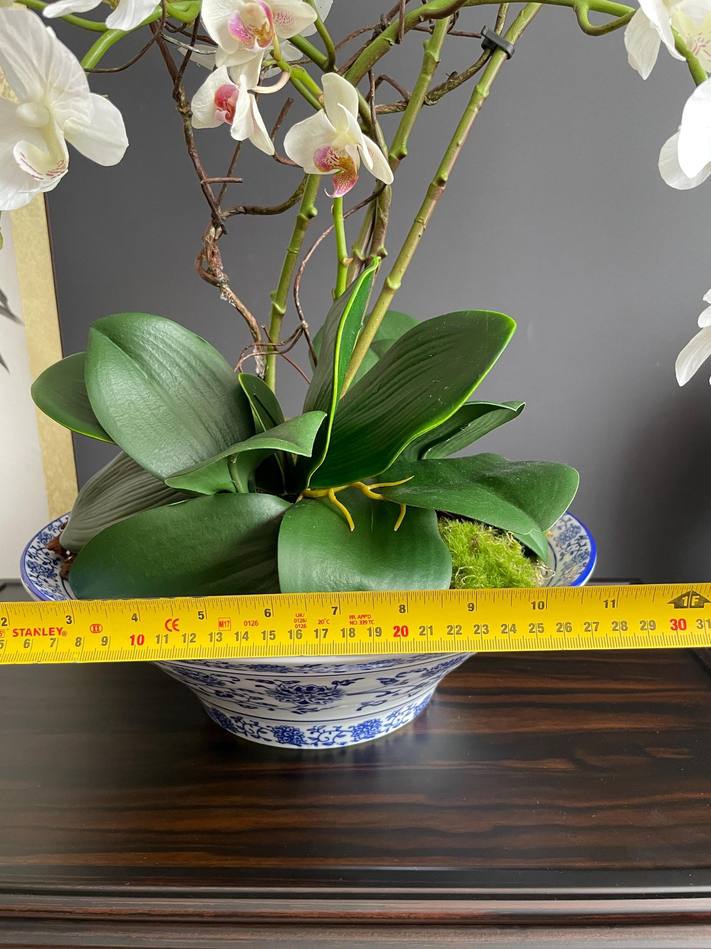 Hand Crafted Blue and White Porcelain Planter Bowl | Wide Chinese Lotus Vine Ceramic Pot | Chinoiserie Decorative Orchid Planter Basin