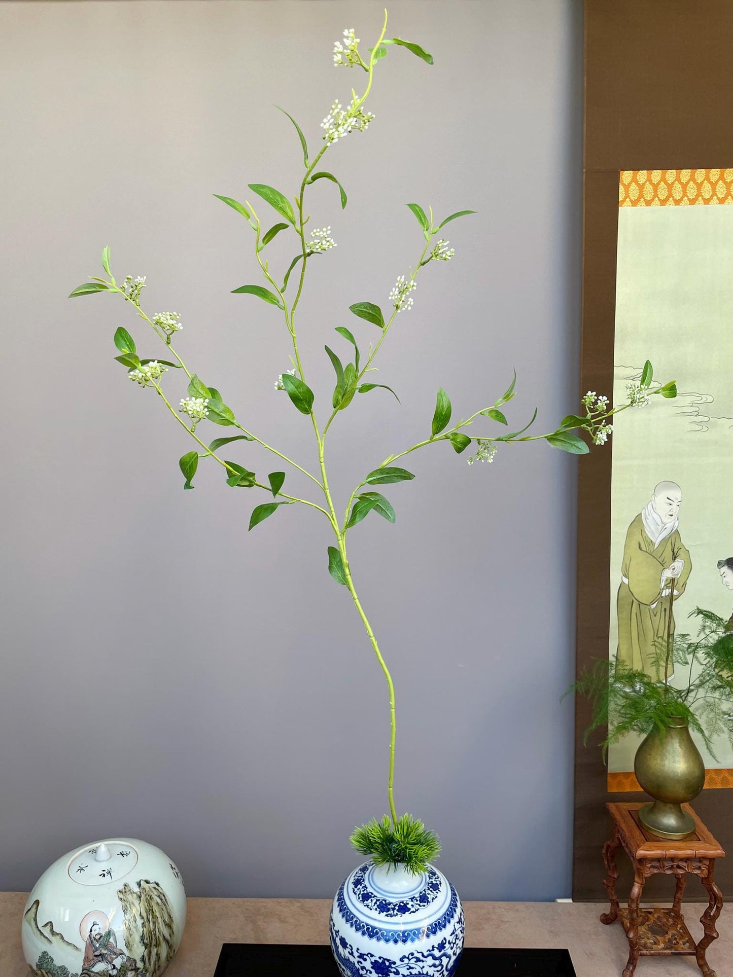Realistic Delicate White Artificial Blossom Branch - Faux Jasmine Style Flowering Stem - Hand-Crafted Spring Decor Elegant Minimalist Floral