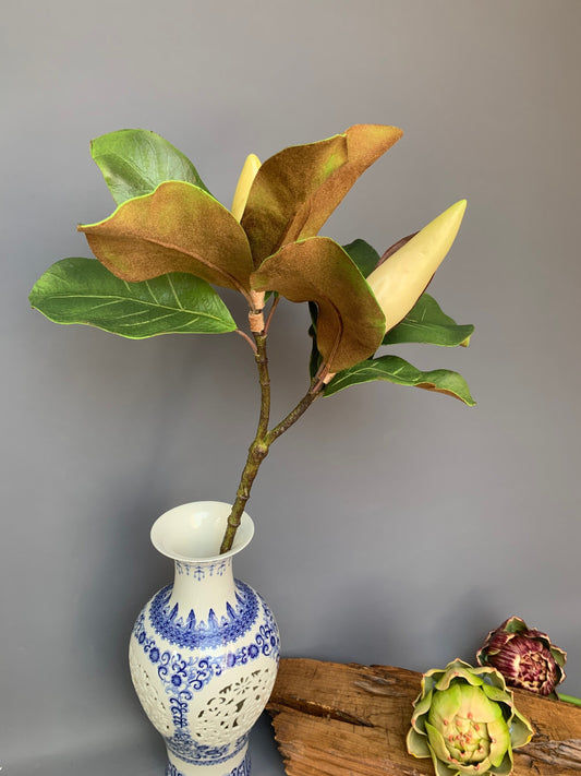Premium Artificial Magnolia buds in leaf green artificial flower faux flower 24 inch