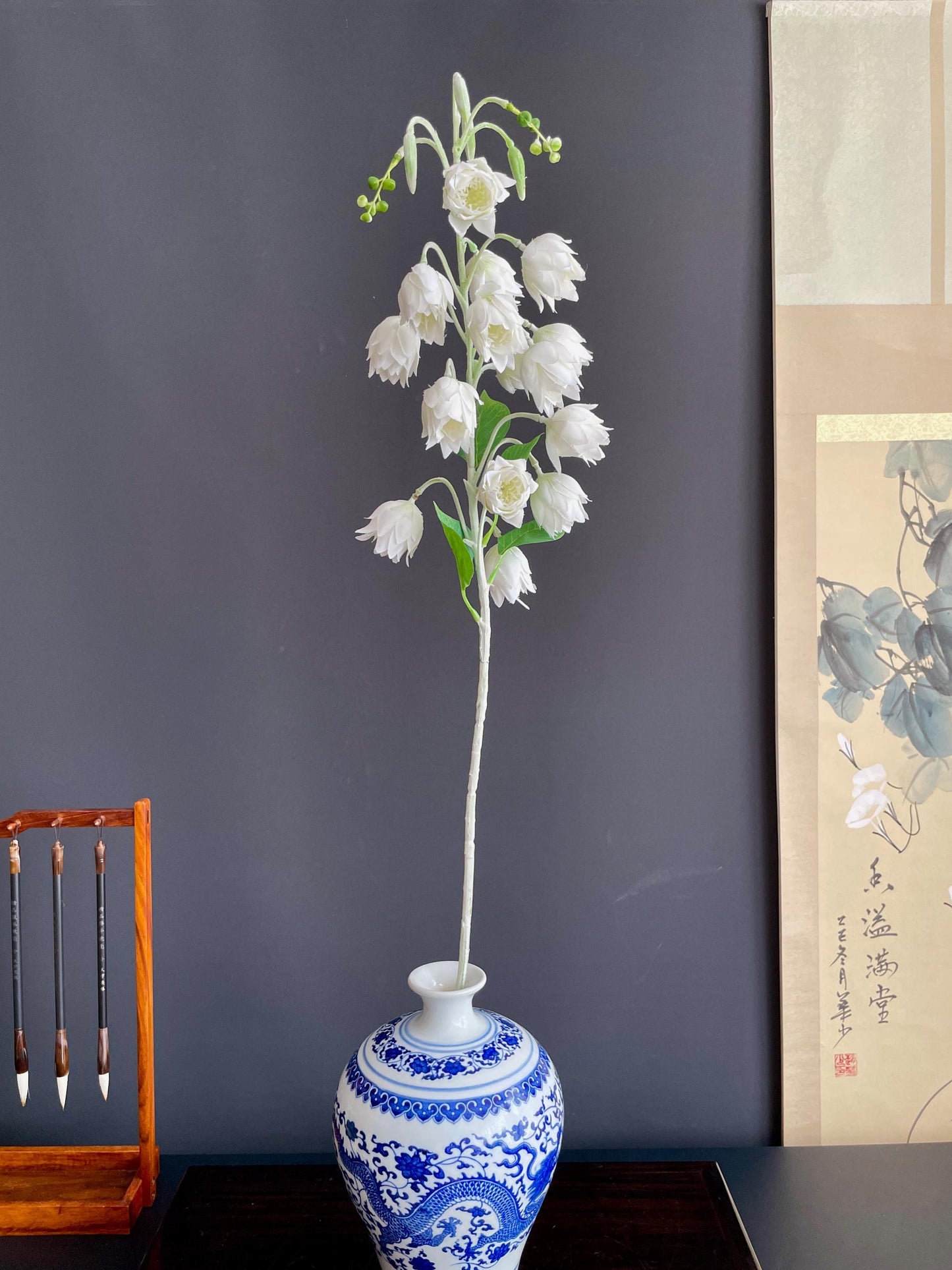 Elegant Faux Bellflower/Lily Stem | Architectural Artificial Botanical | Minimalist Home Decor Accent