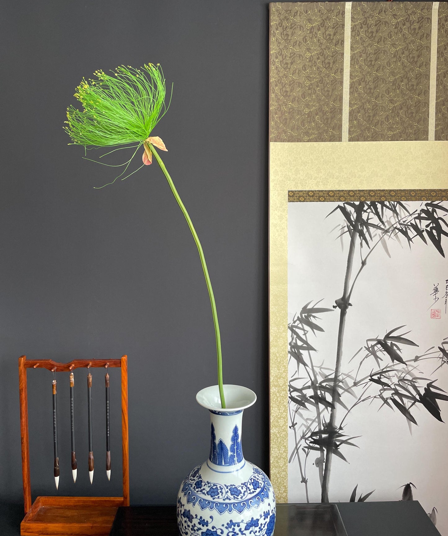 Faux Papyrus Stem Single Artificial Egyptian Sedge Branch Silk Botanical Fake Umbrella Plant Traditional Architectural Tall Vase Filler