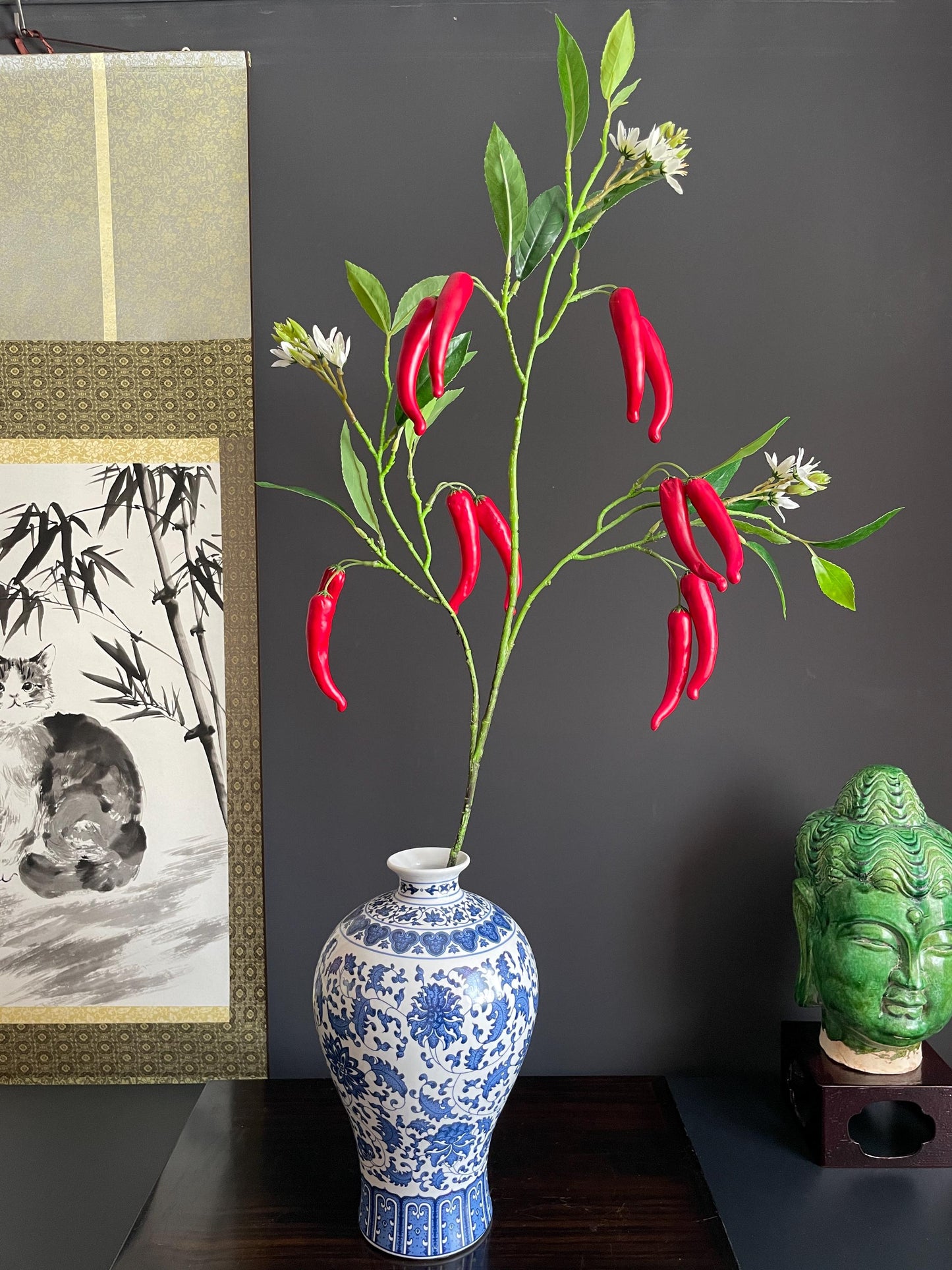 Realistic Faux Chili Pepper Branch | Artificial Fruit Stem | Decorative Greenery for Kitchen or Modern Home Decor