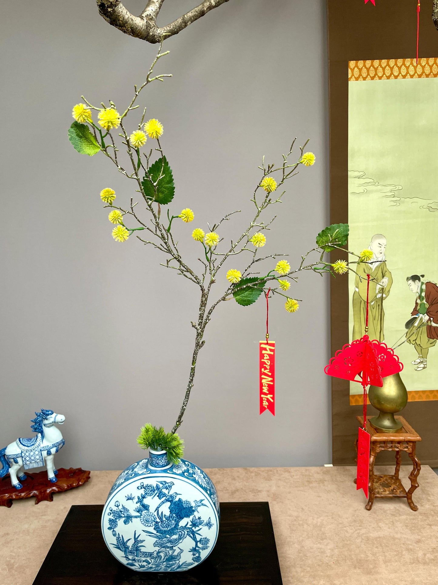 Realistic Yellow Mimosa Branch - Faux Acacia Silk Flower - Lunar New Year Golden Blossom Decor - Zen Minimalist Chinese New Year Floral Stem