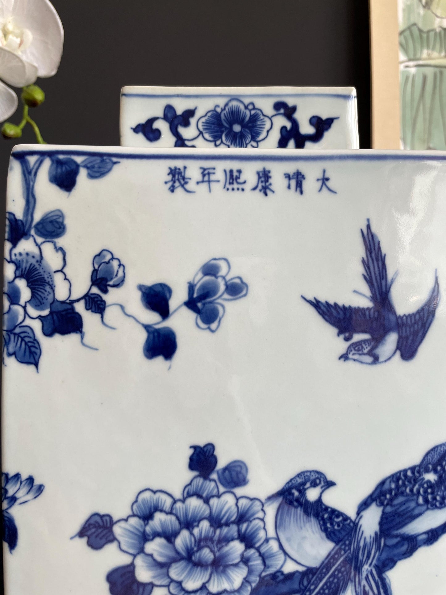 Hand-Painted Blue & White Xiang Qi Square Porcelain Vessel | Imperial Kangxi Style Continuous Panoramic Garden Scroll (~30cm)