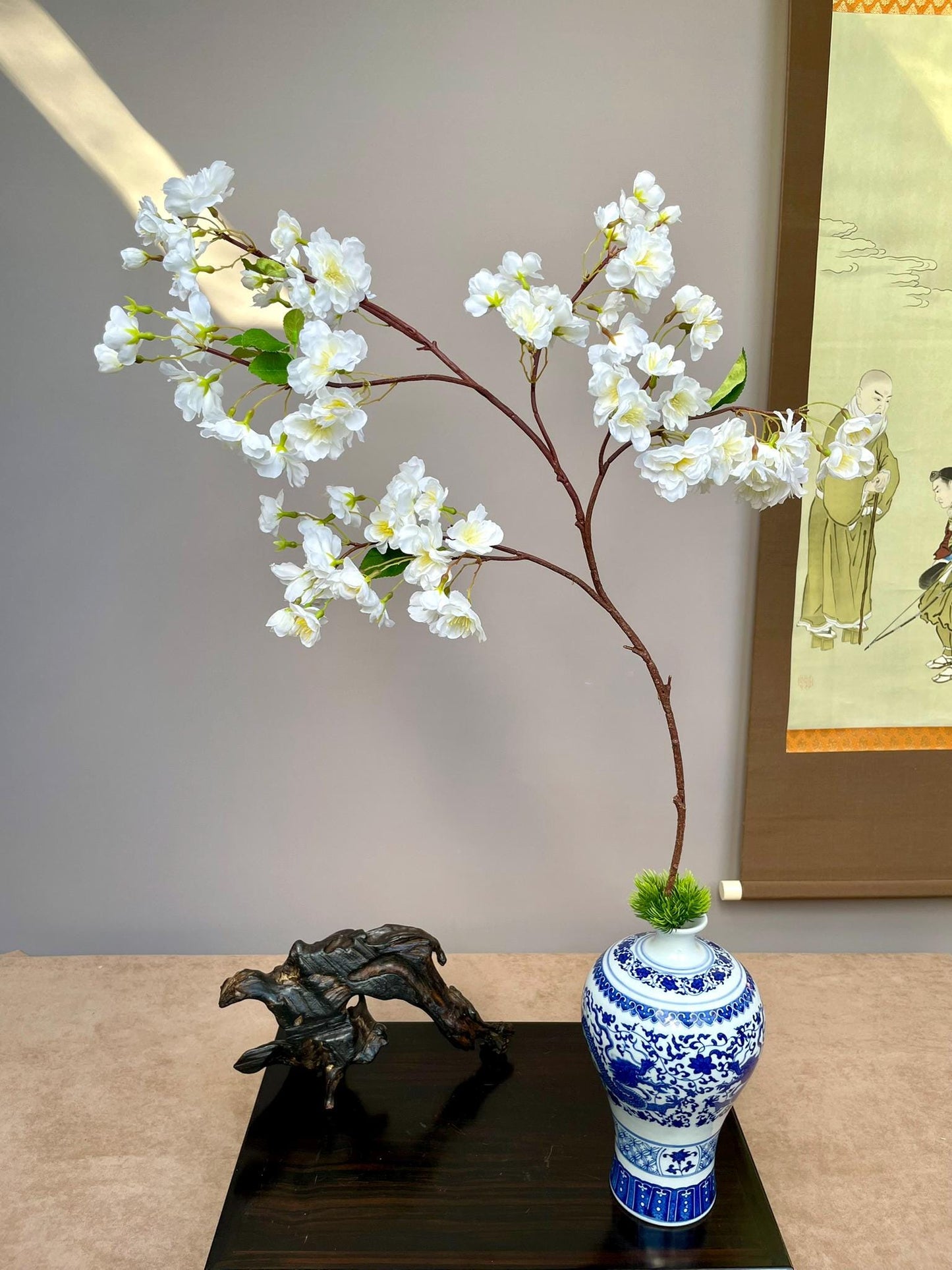103cm White Sakura Blossom Spray, Faux Spring Flower Branch, Realistic Asian Floral Decor, Ikebana Vase Filler, Clean Home Accent