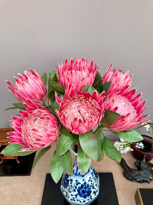 King protea red spring artificial flower ideal for wedding, Single stem