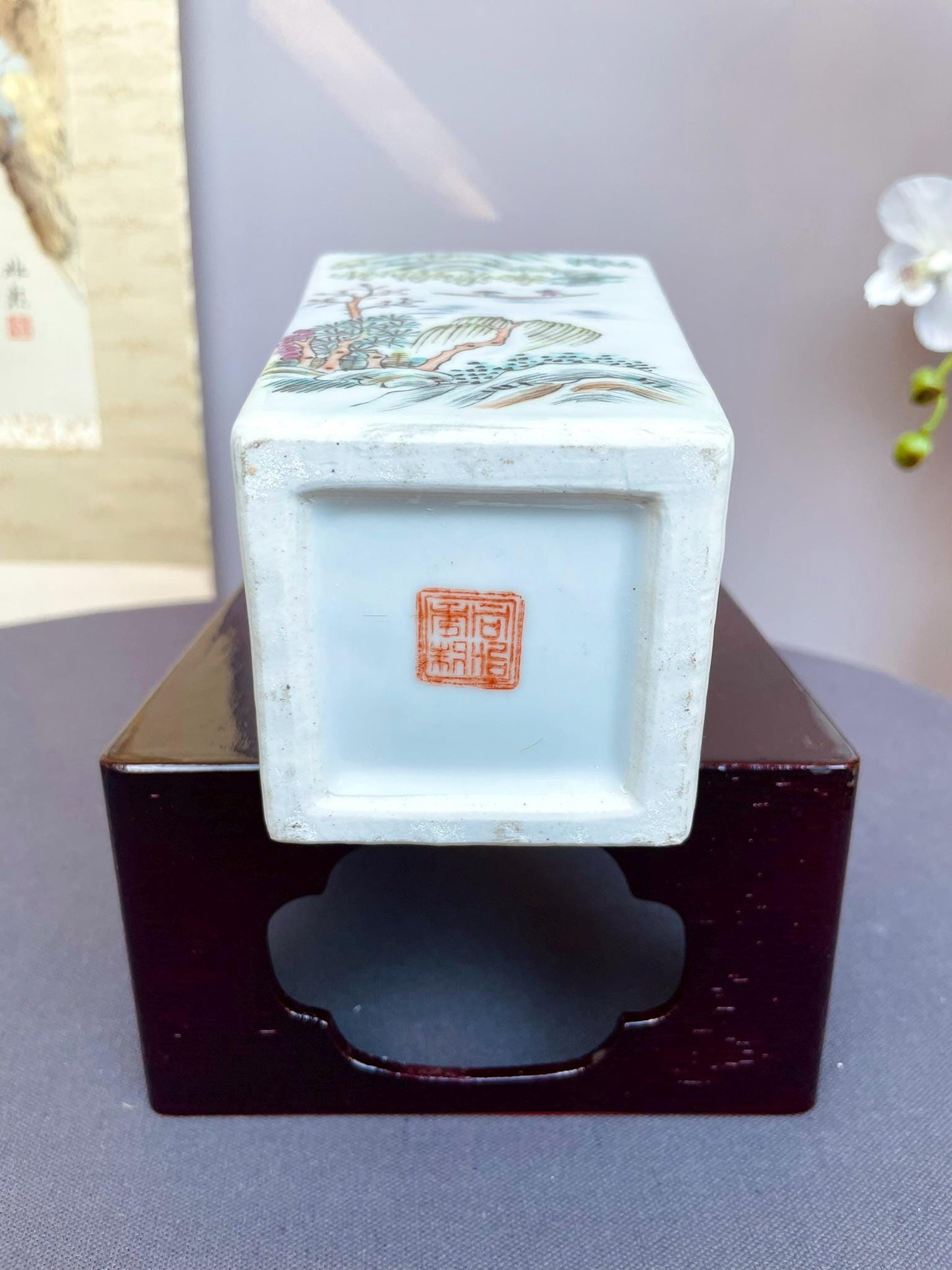 Hand-Painted Qianjiang Style Vase | Scholar collector.  Poem & Landscape Calligraphy | Multi-Fired Chinese Ceramic Art