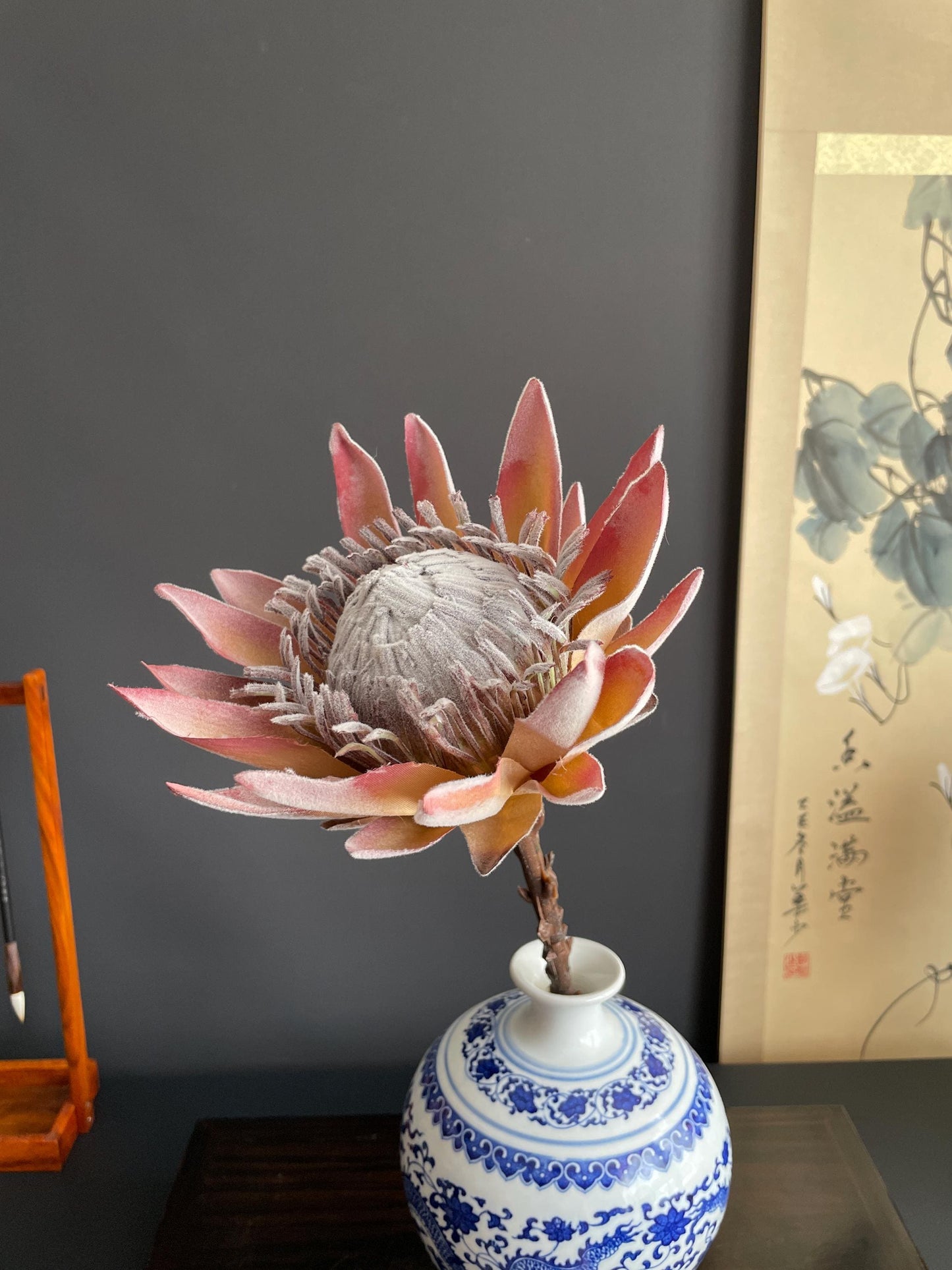 Realistic King Protea Stem | Luxury Artificial Tropical Flower | Velvet-Touch Faux Botanical for Modern Home Decor