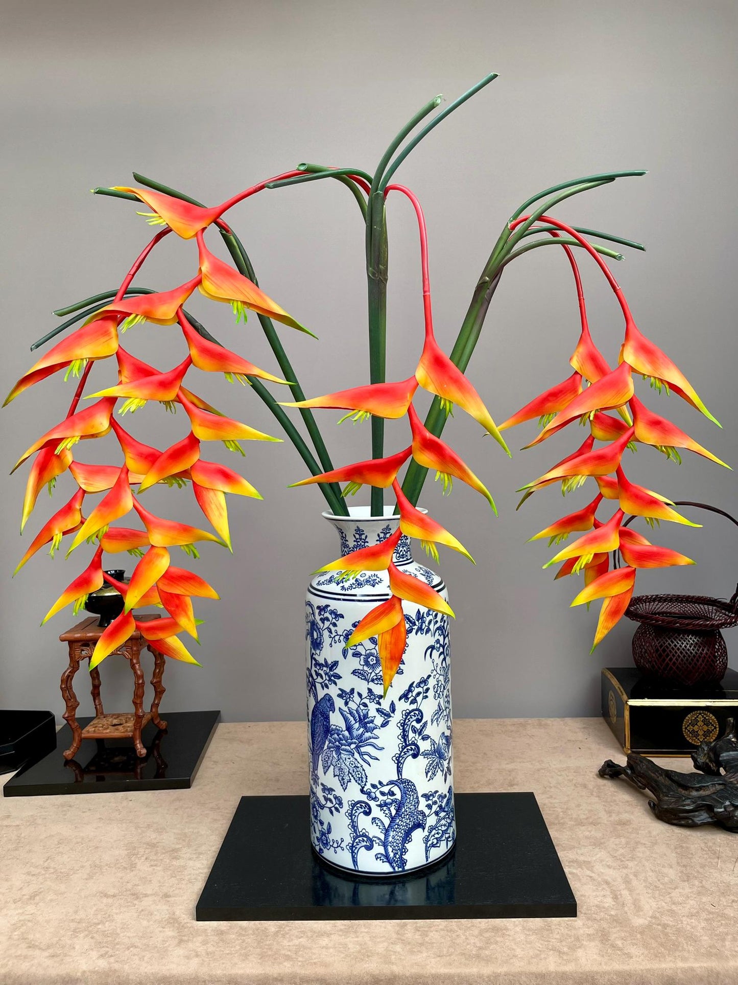 Artificial Heliconia Paradise Flower Stem | Tropical Faux “Parrot’s Beak” Bloom | Vibrant Exotic Decor. SINGLE STEM