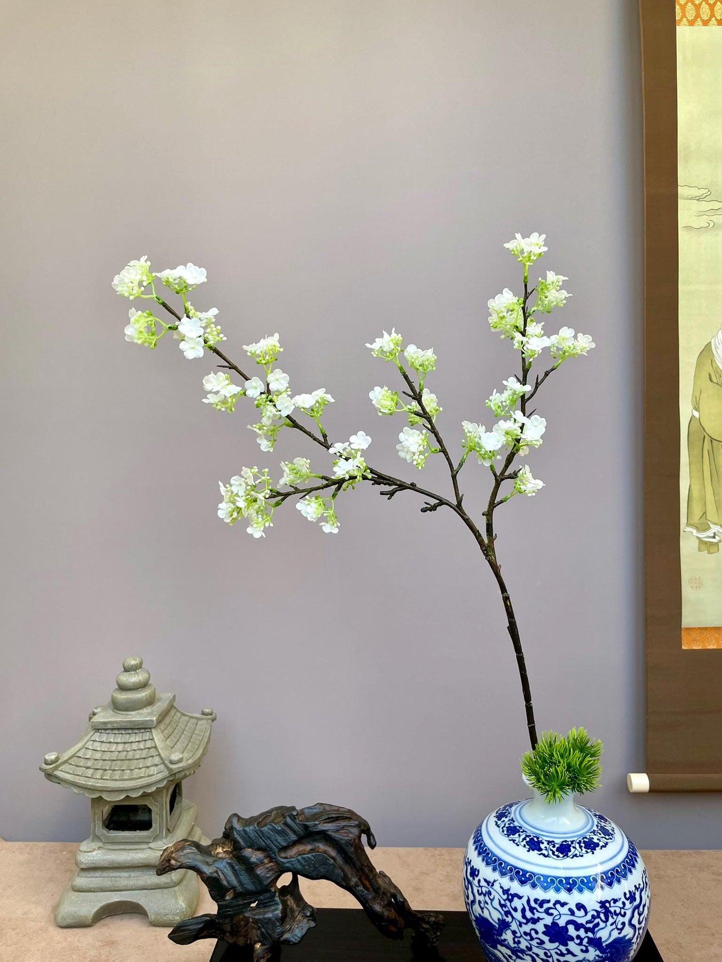 Lifelike White Hydrangea-Style Bloom, Faux Viburnum Cluster, Woodland Botanical Stem, Fresh Spring Farmhouse Decor, Tall Vase Filler