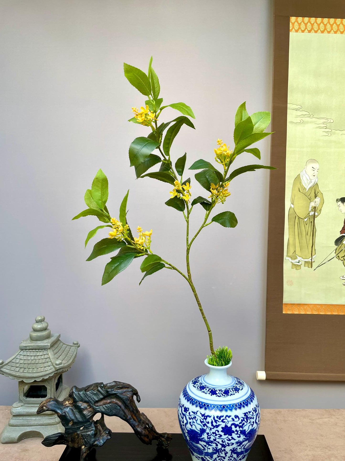 Premium Faux Osmanthus Fragrans Stem, Yellow Sweet Olive Flower, Lifelike Chinoiserie Floral Arrangement, Eternal Spring Greenery