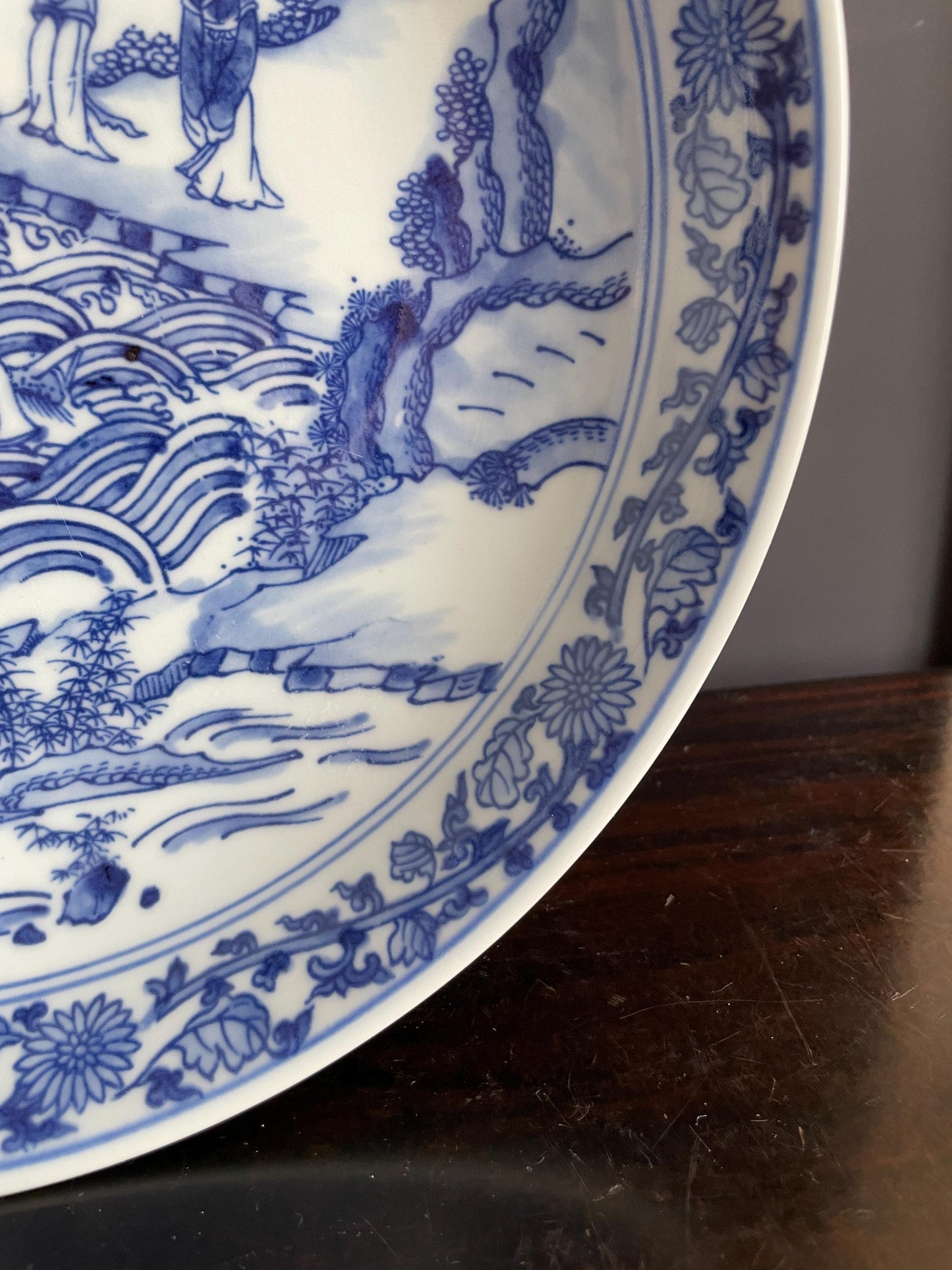 Traditional Blue and White Porcelain Charger | Hand-Crafted Narrative Decorative Plate | Classic Chinoiserie Display Platter