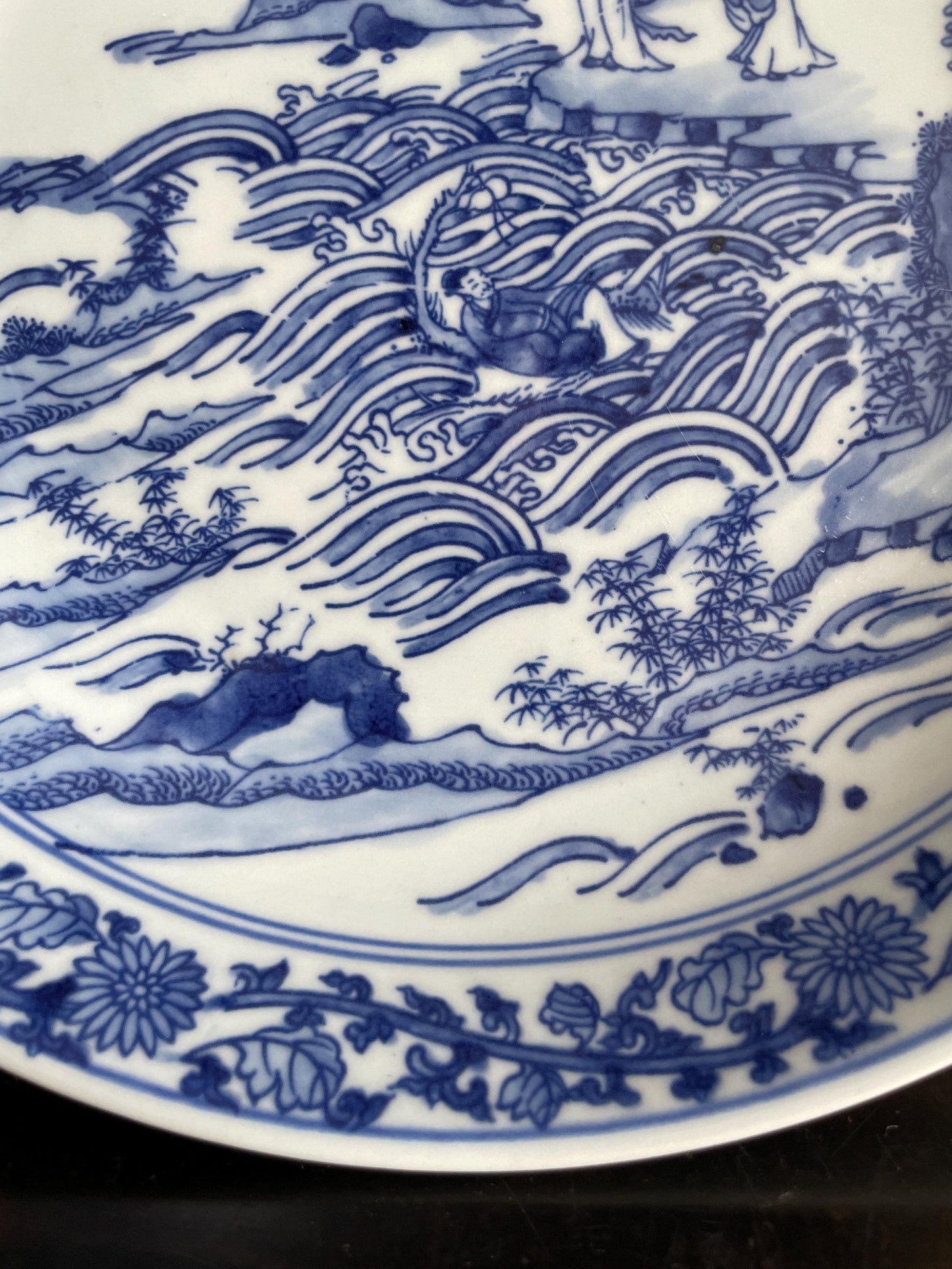 Traditional Blue and White Porcelain Charger | Hand-Crafted Narrative Decorative Plate | Classic Chinoiserie Display Platter